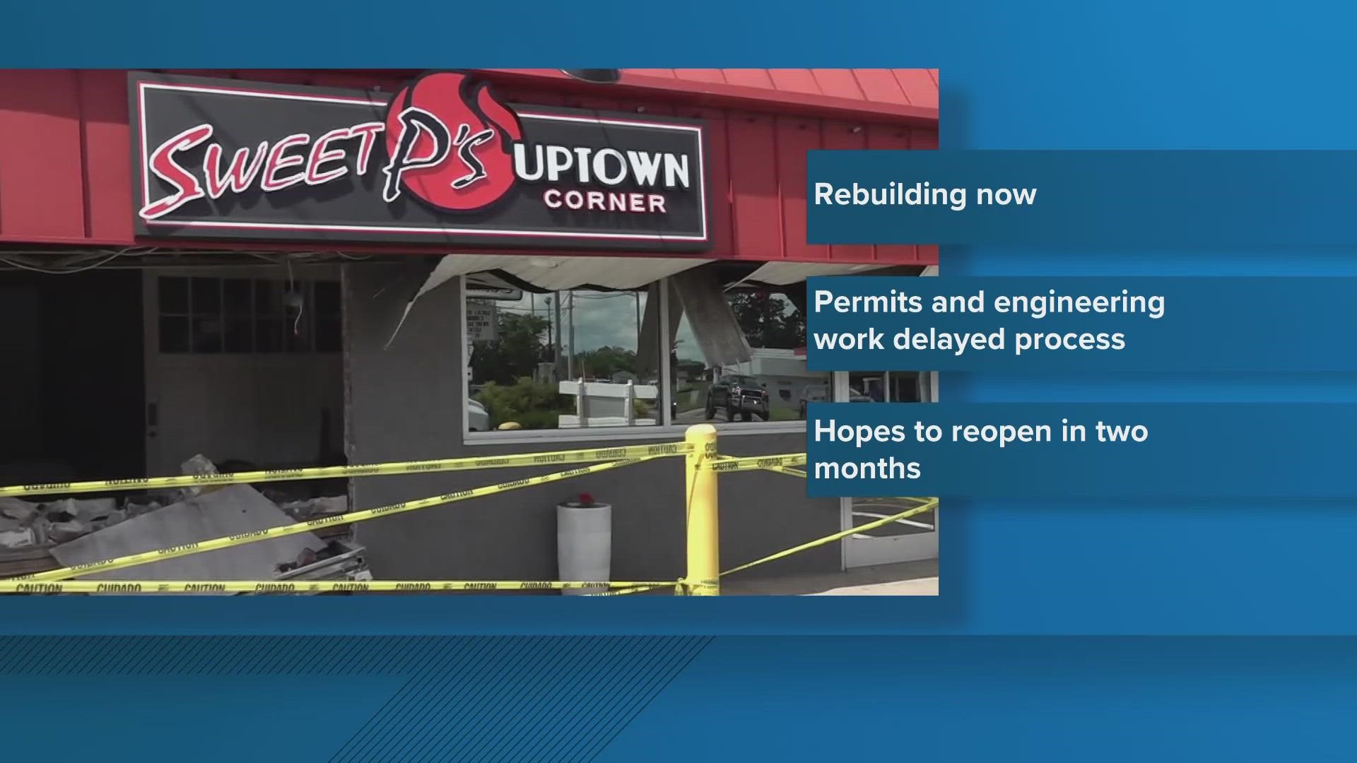 In August a car crashed into the restaurant, forcing it to close. 
The owner says permits and engineering paperwork delayed repairs.