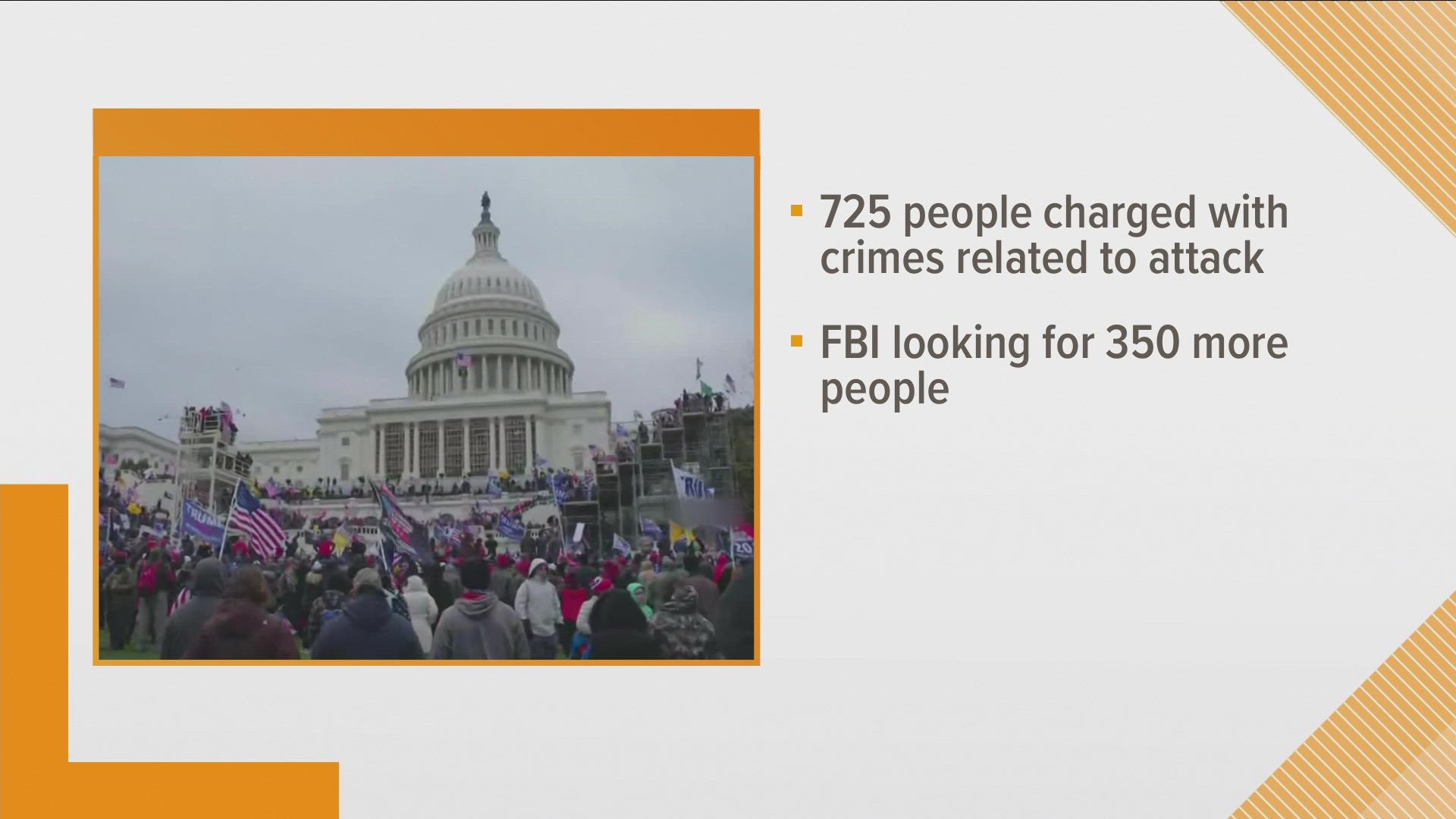 Five people, including a Capitol Hill officer, died from the riot. Since then, 725 people have been charged with crimes related to the attack.