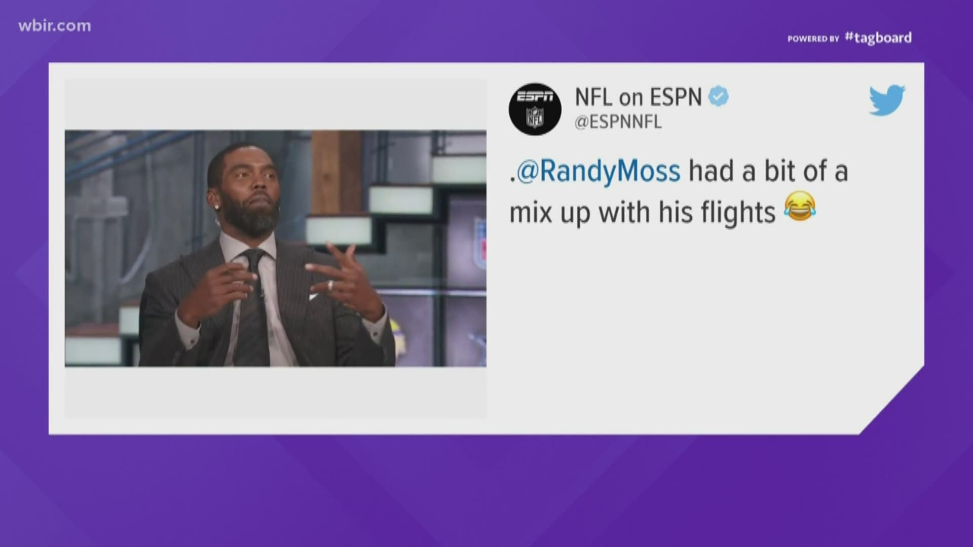 Whoops! ESPN analyst Randy Moss took a flight to the wrong Bristol and ended up in Tennessee instead of Connecticut.