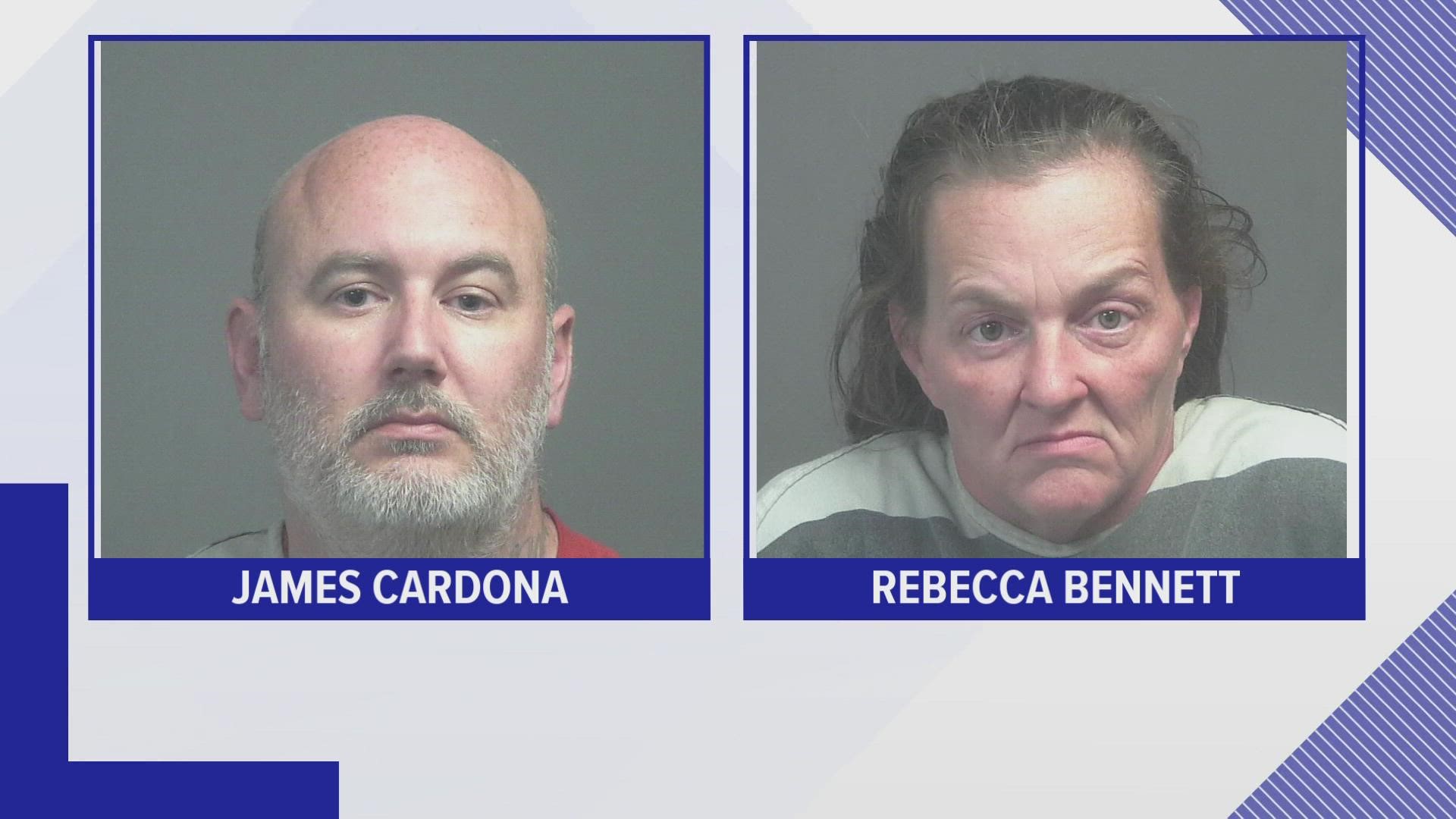 James Cardona, 43, and Rebecca Bennett, 47, were both charged with aggravated cruelty to animals and eight counts of cruelty to animals.