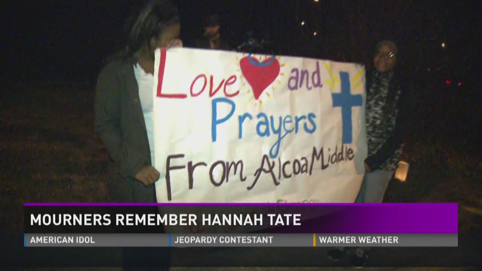 Hundreds of mourners gathered Wednesday night in Springbrook Park in Alcoa to remember Hannah Tate, who died Tuesday. Jan. 6, 2016