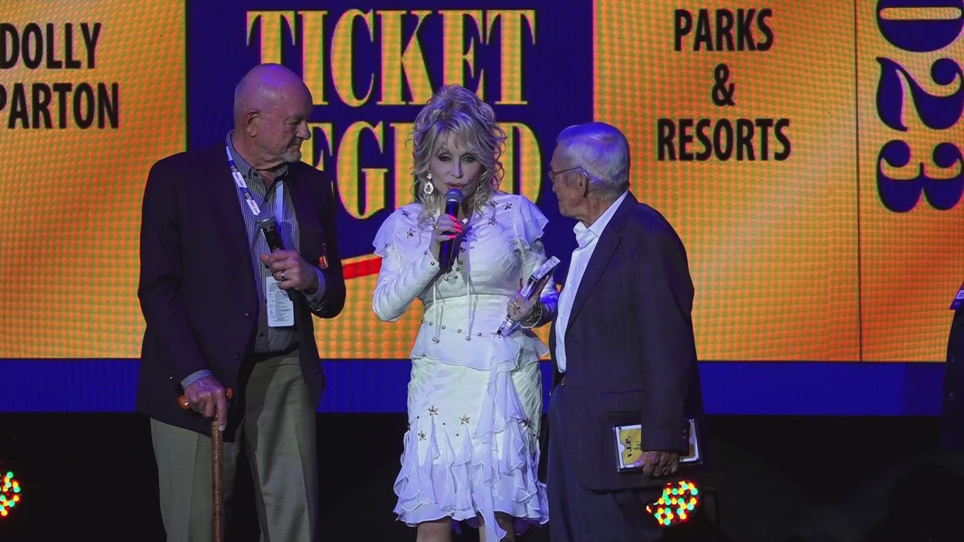 Dolly Parton won the Golden Ticket Legend award along with her two amusement park business partners who helped her open Dollywood back in the 1980s.