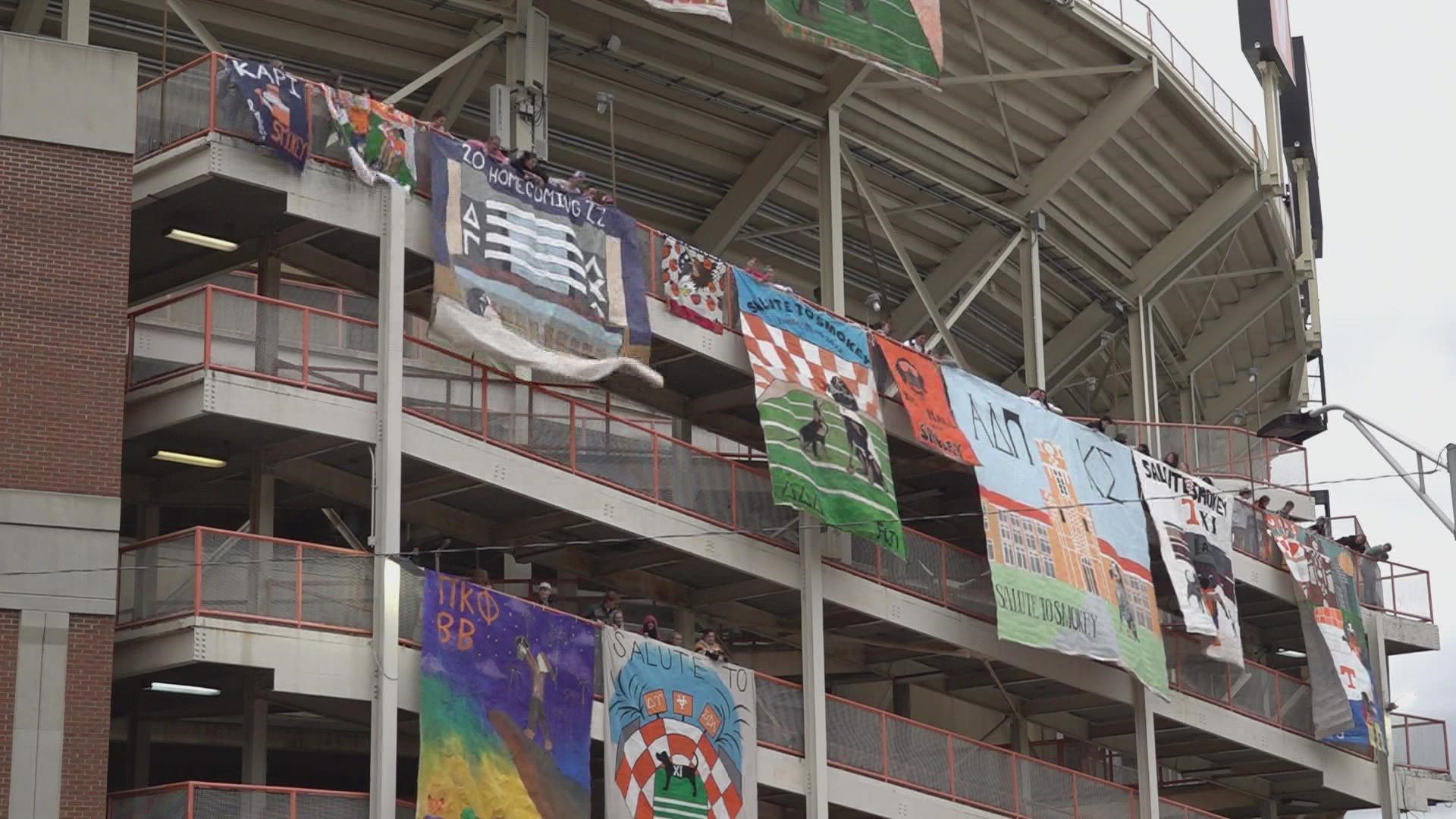 Colorful, student-made banners now cover Neyland in honor of homecoming week.