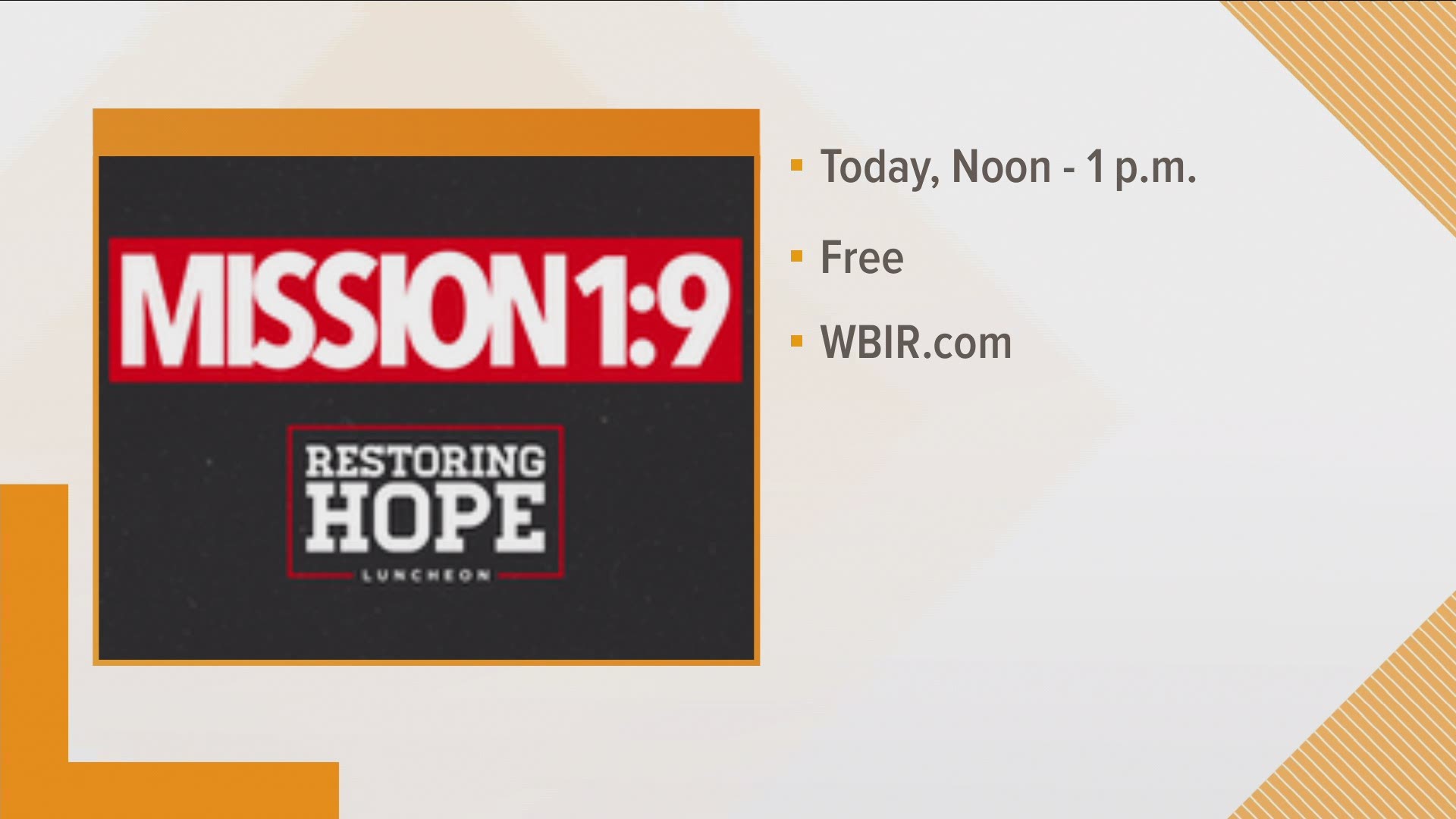 10 News Anchor Abby Ham is emceeing their Restoring Hope Virtual Luncheon on Wednesday from 12:30 p.m. to 1:00 p.m.
