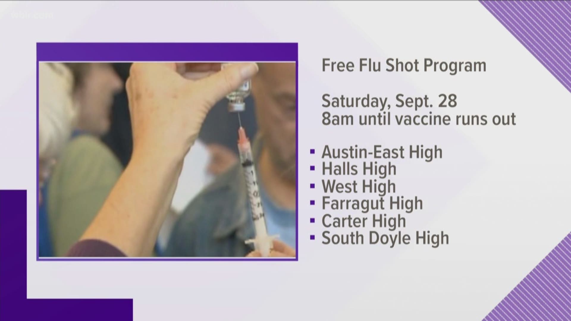 Doctor Bob discusses why you need to get a flu shot this year, drbobshow.com. Note: Should be South Doyle Middle. Sept. 26, 2019-4pm.