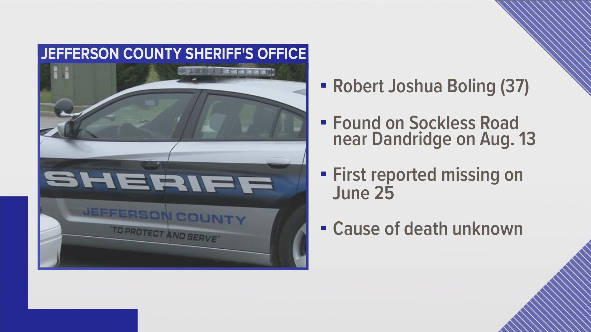 Authorities have confirmed that human skeletal remains found in Jefferson County belong to 37-year-old Robert Boling.