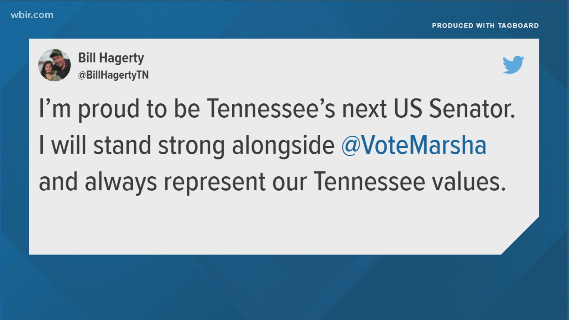 He tweeted that he is proud and will stand alongside Senator Marsha Blackburn and always represent Tennessee's values.
