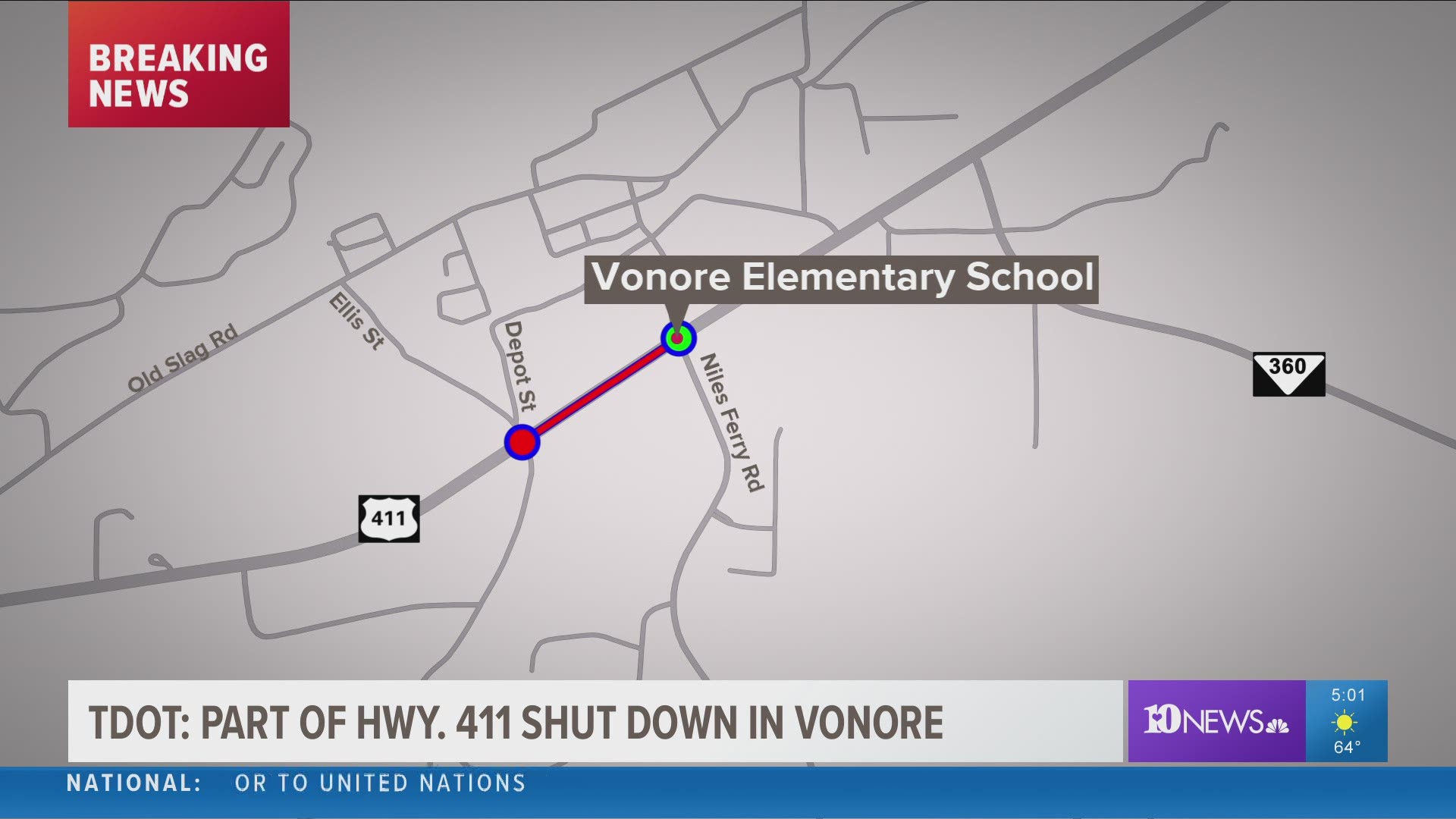 TDOT reports that part of Highway 411 was shut down Friday evening in Vonore.