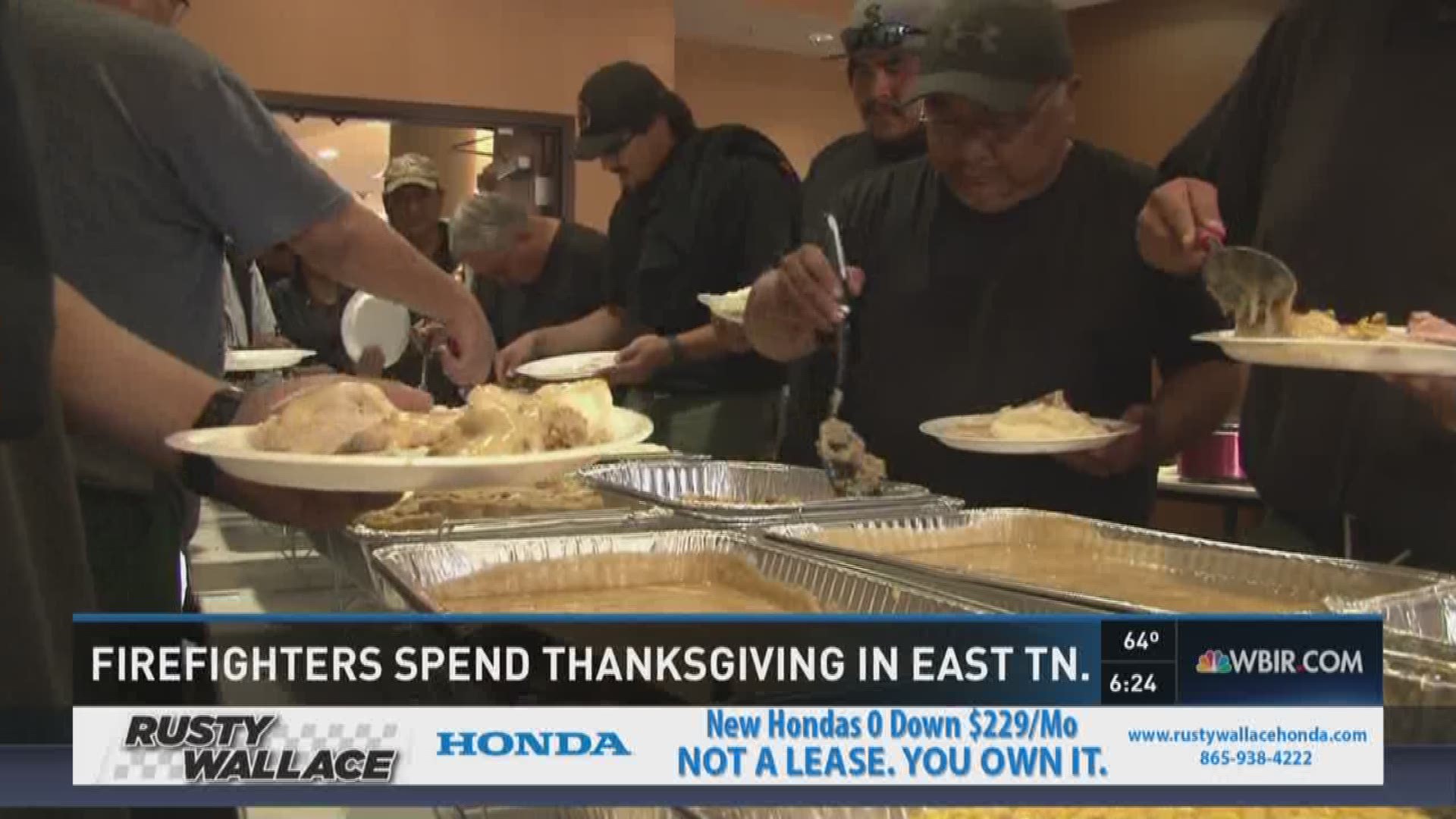 Nov. 24, 2016: Instead of enjoying Thanksgiving at home, a crew of out of state firefighters arrived in East Tennesee to help fight wildfires here. They were welcomed with a meal put together by the kindness of strangers.