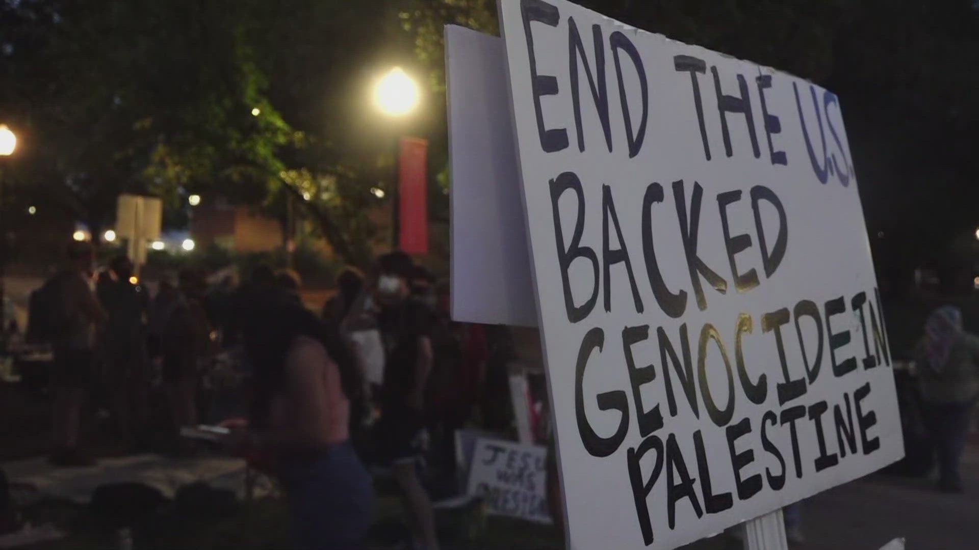 Protesters gathered on the University of Tennessee College of Law lawn Thursday to raise awareness of Israel's attacks on Gaza.