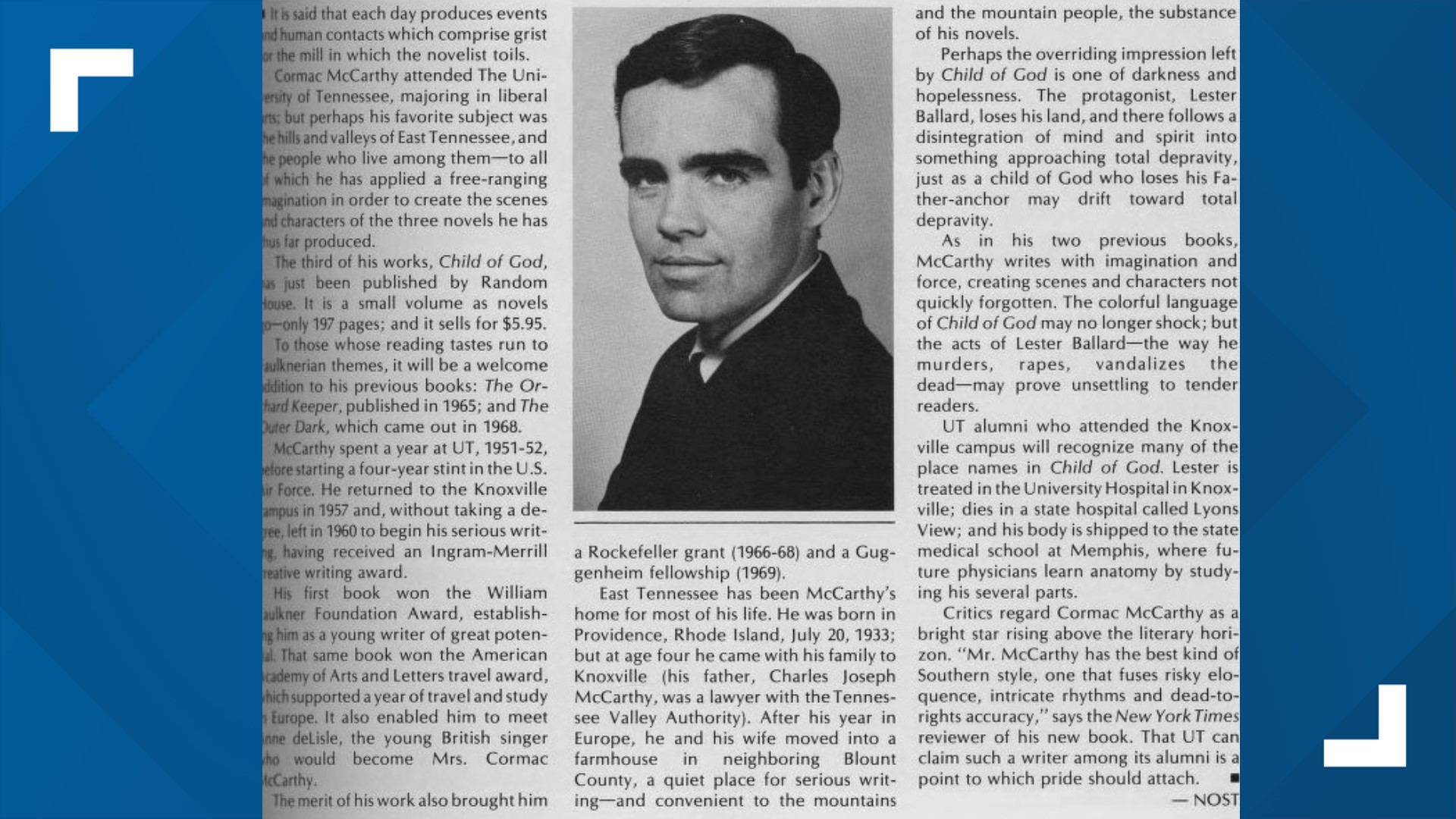 Renowned Knoxville author Cormac McCarthy dies at 89