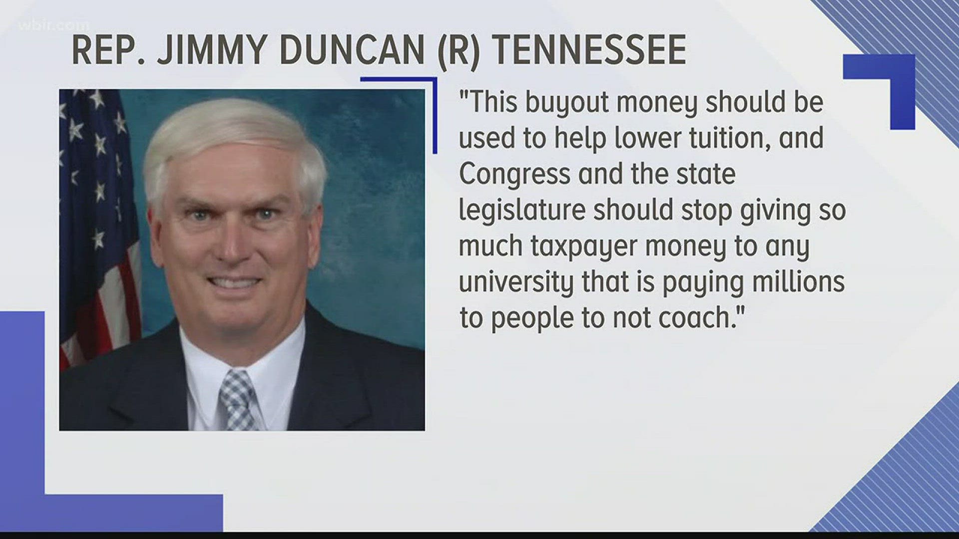 Jan. 2, 2018: U.S. Rep. Jimmy Duncan said he is "disgusted" by the recent buyouts for former Tennessee football coaches.