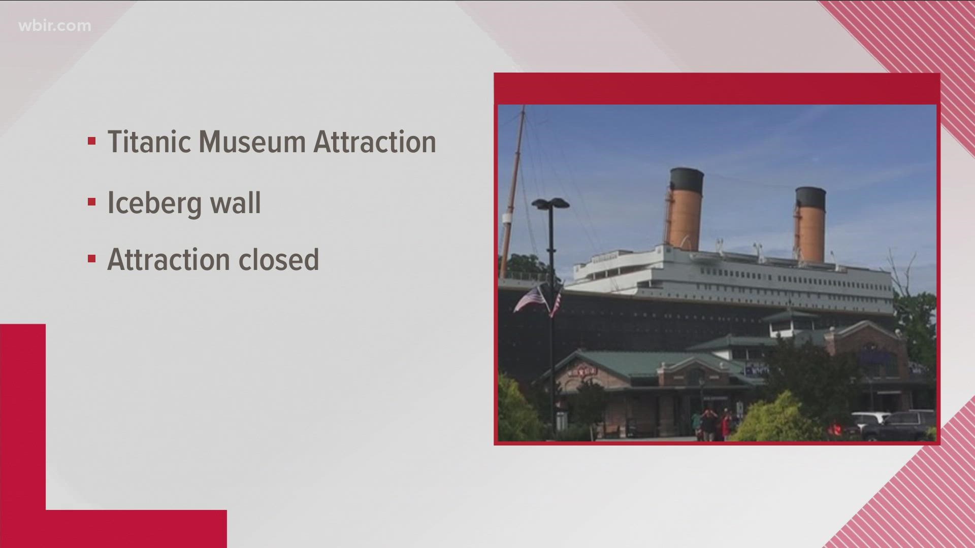 The Titanic Museum Attraction is closed after three people were injured by the iceberg wall. The guests were sent to the hospital.