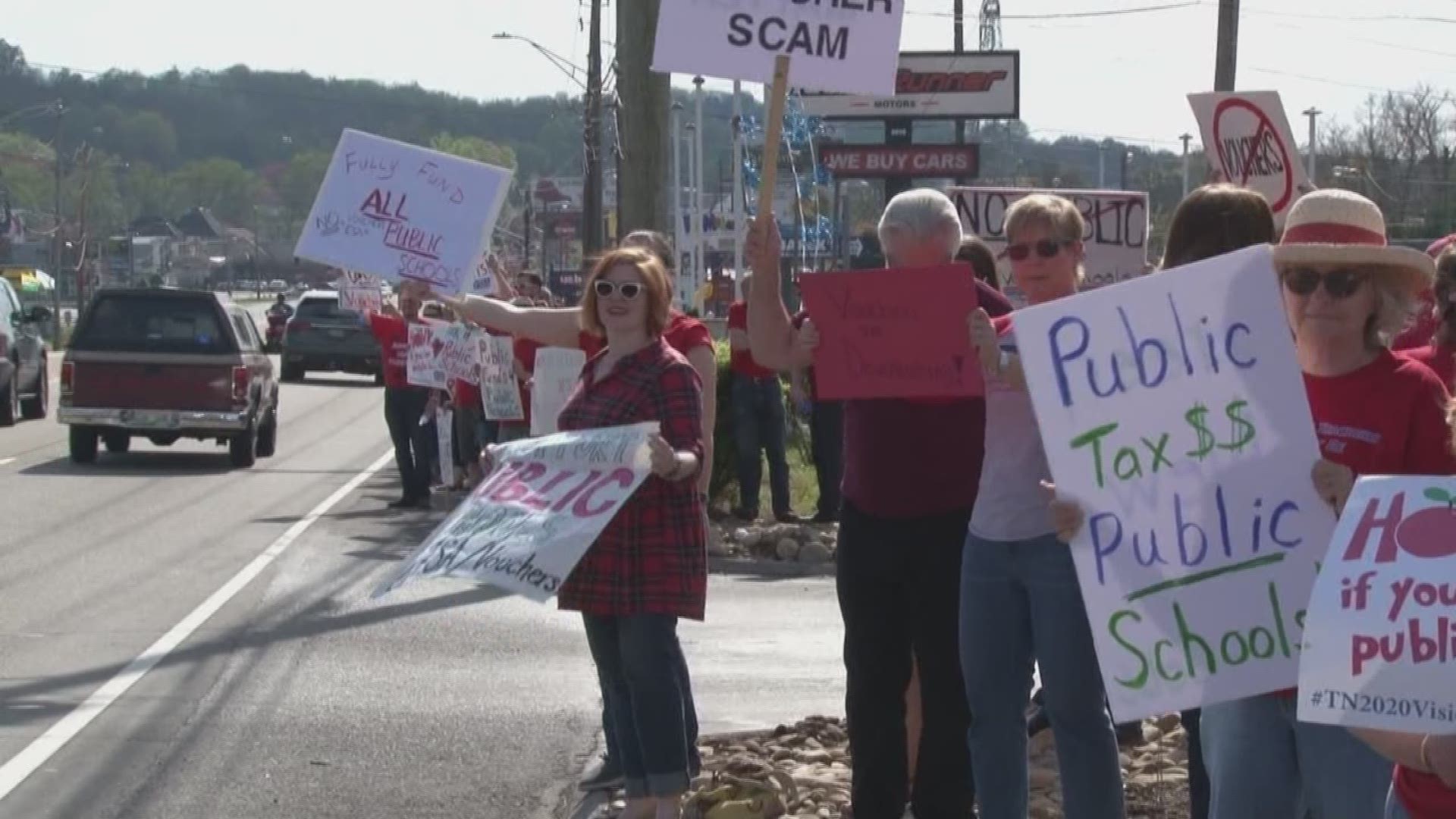 More than 150 protestors from the Tennessee Education Association protested the governor's voucher program, which would allow qualified students in failing schools go to a private school with taxpayer dollars.