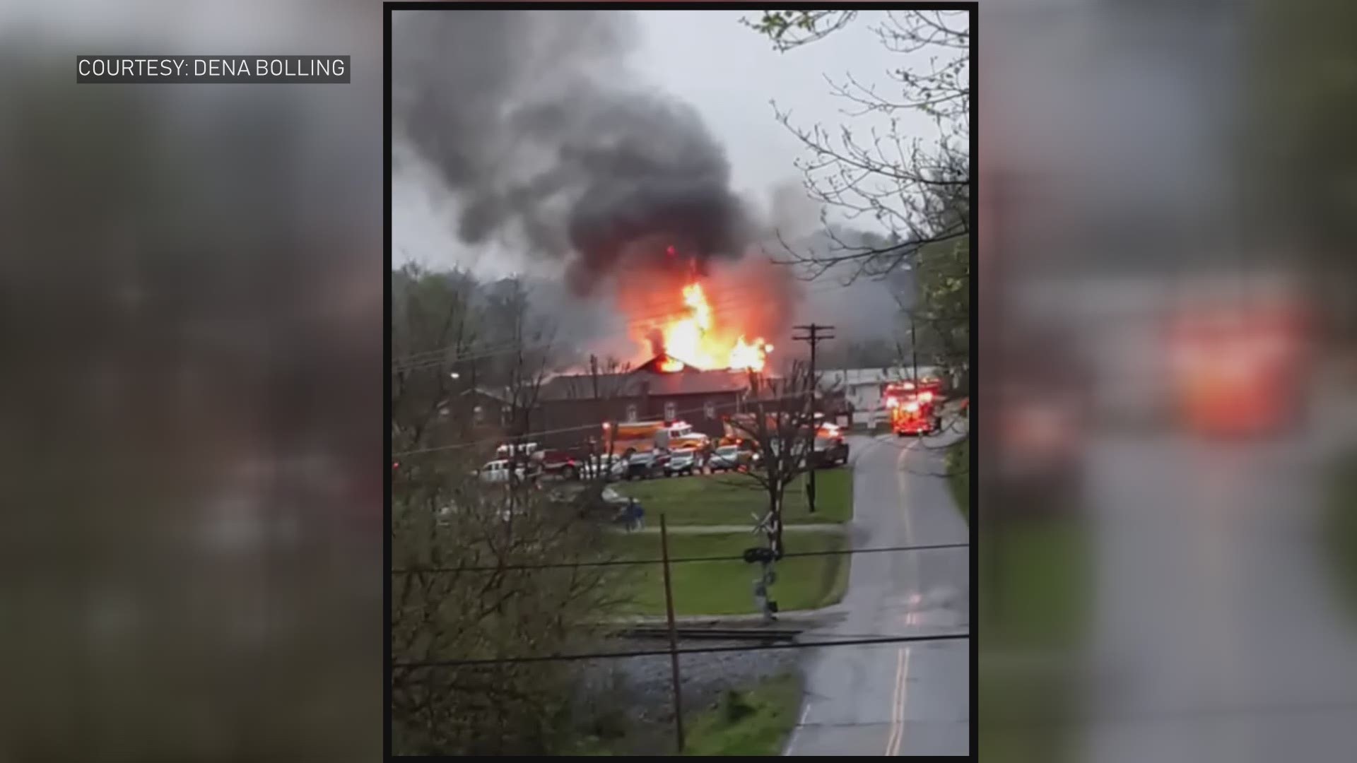The fire was reported around 7 a.m. on Sunday, right as severe weather was moving through Hamblen County.