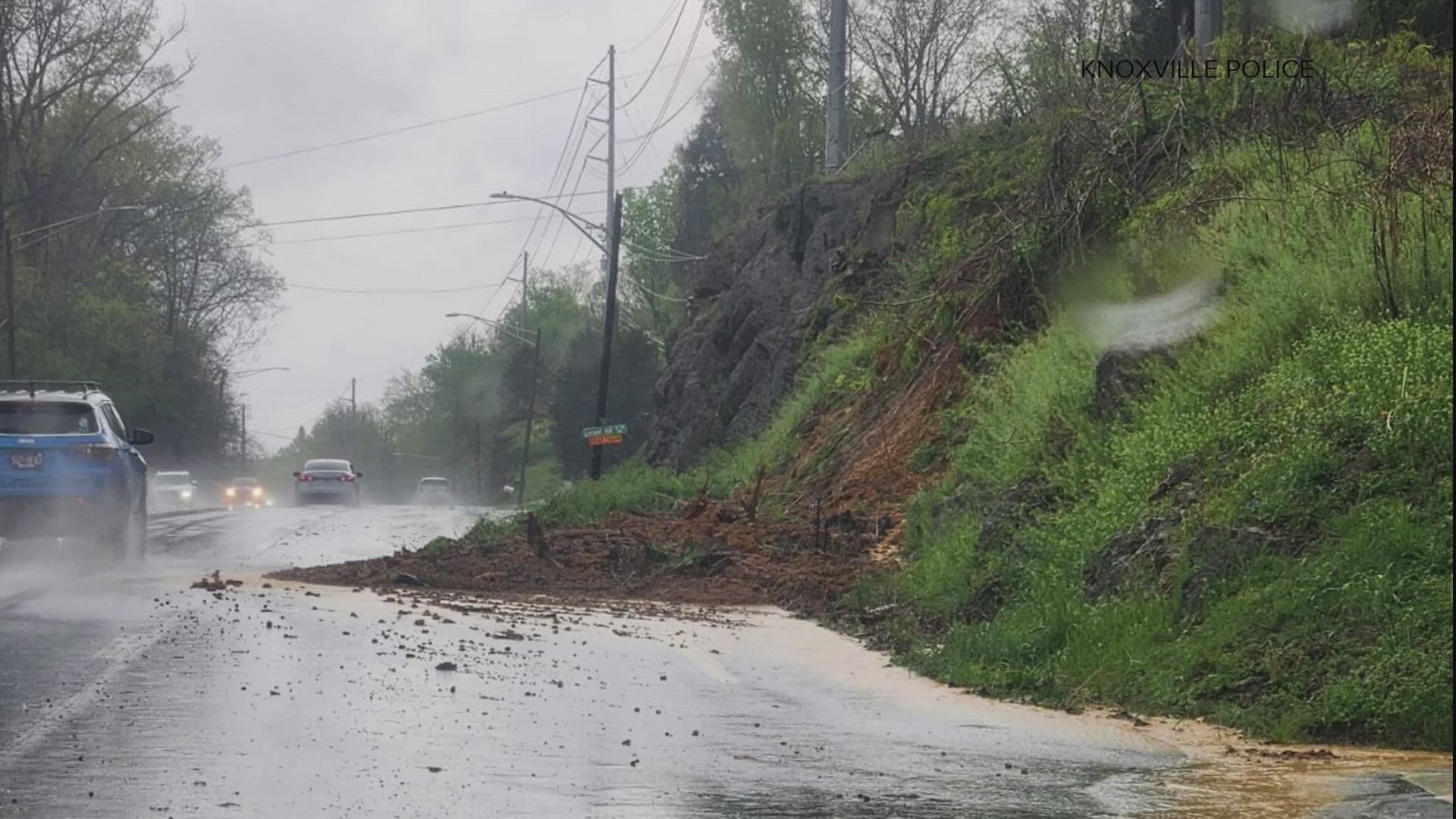 The hill collapsed into the north bound lanes of Chapman Highway at East Red Bud Road.