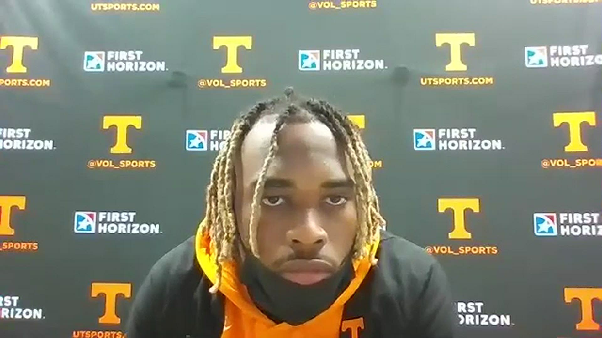 Tennessee running back Eric Gray speaks with the media after Tennessee's 24-13 loss to Arkansas.