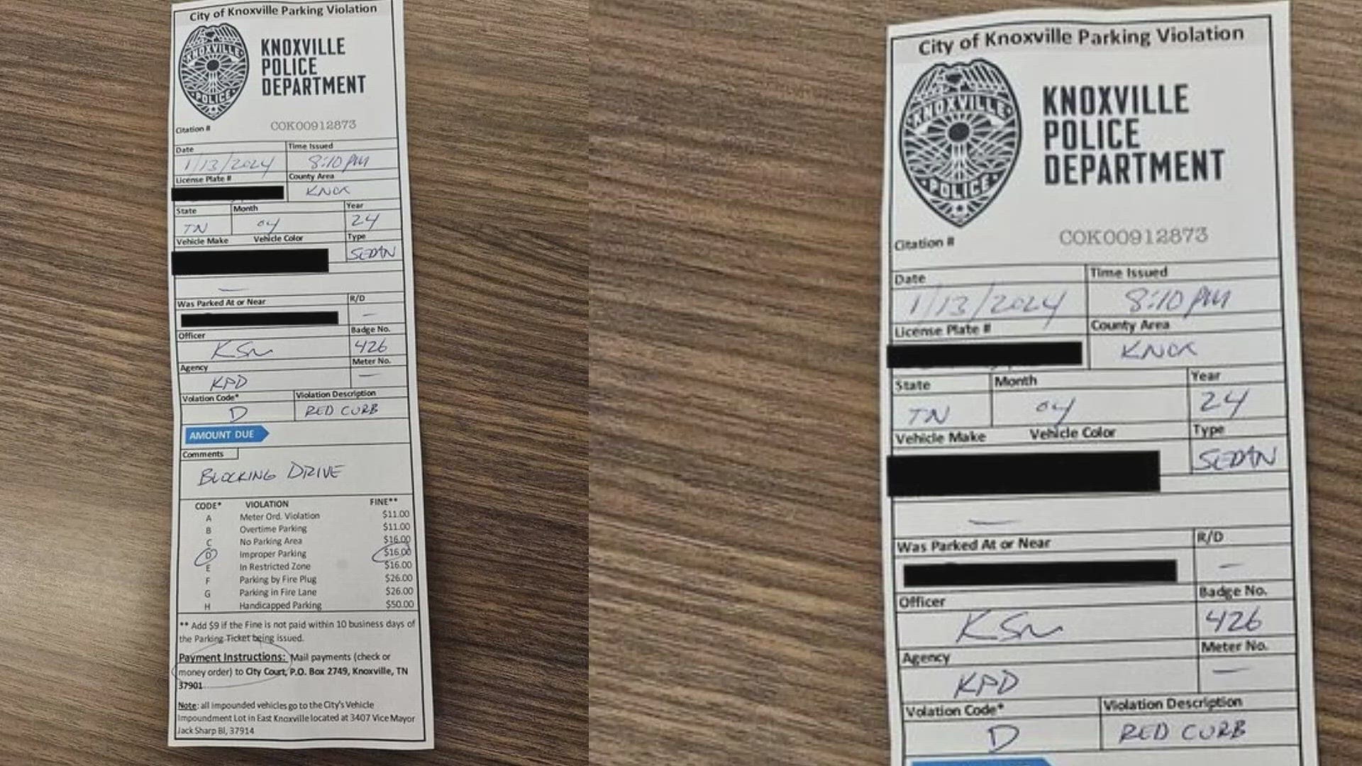 The Knoxville Police Department said this was the only fake ticket in circulation that it knows about.