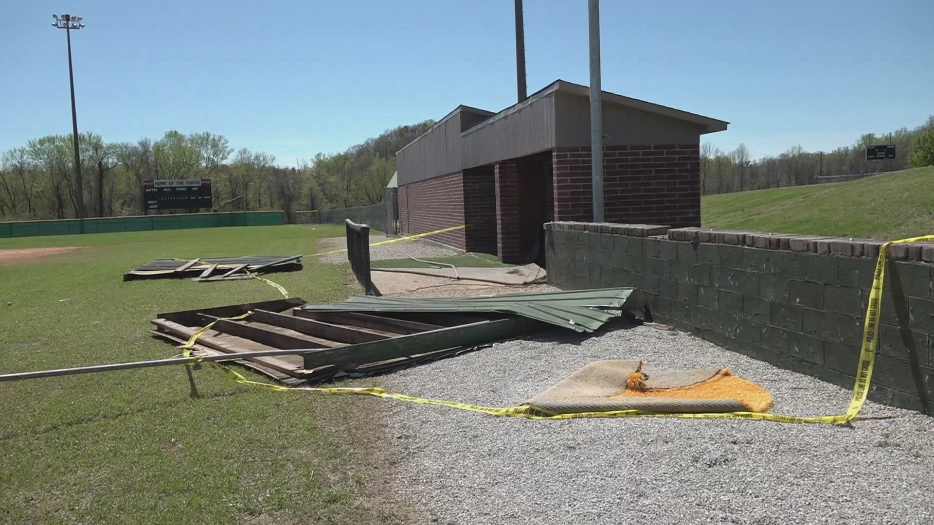 One person is dead and another injured after strong winds ripped the roof off of a dugout at a Rockwood ball complex, according to the National Weather Service.