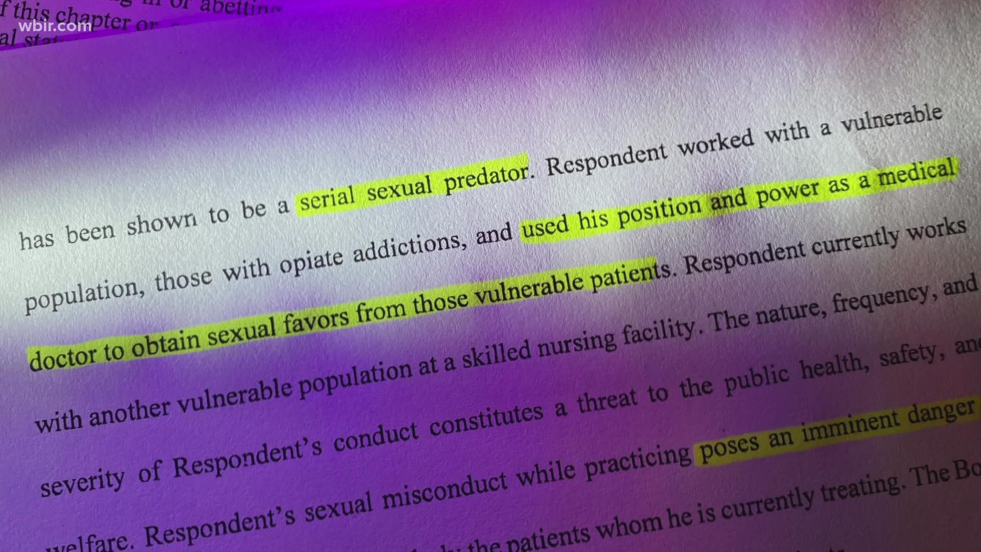 A state board last week suspended the medical license of an East Tennessee physician it calls a "serial sexual predator" for his conduct with several women patients.
