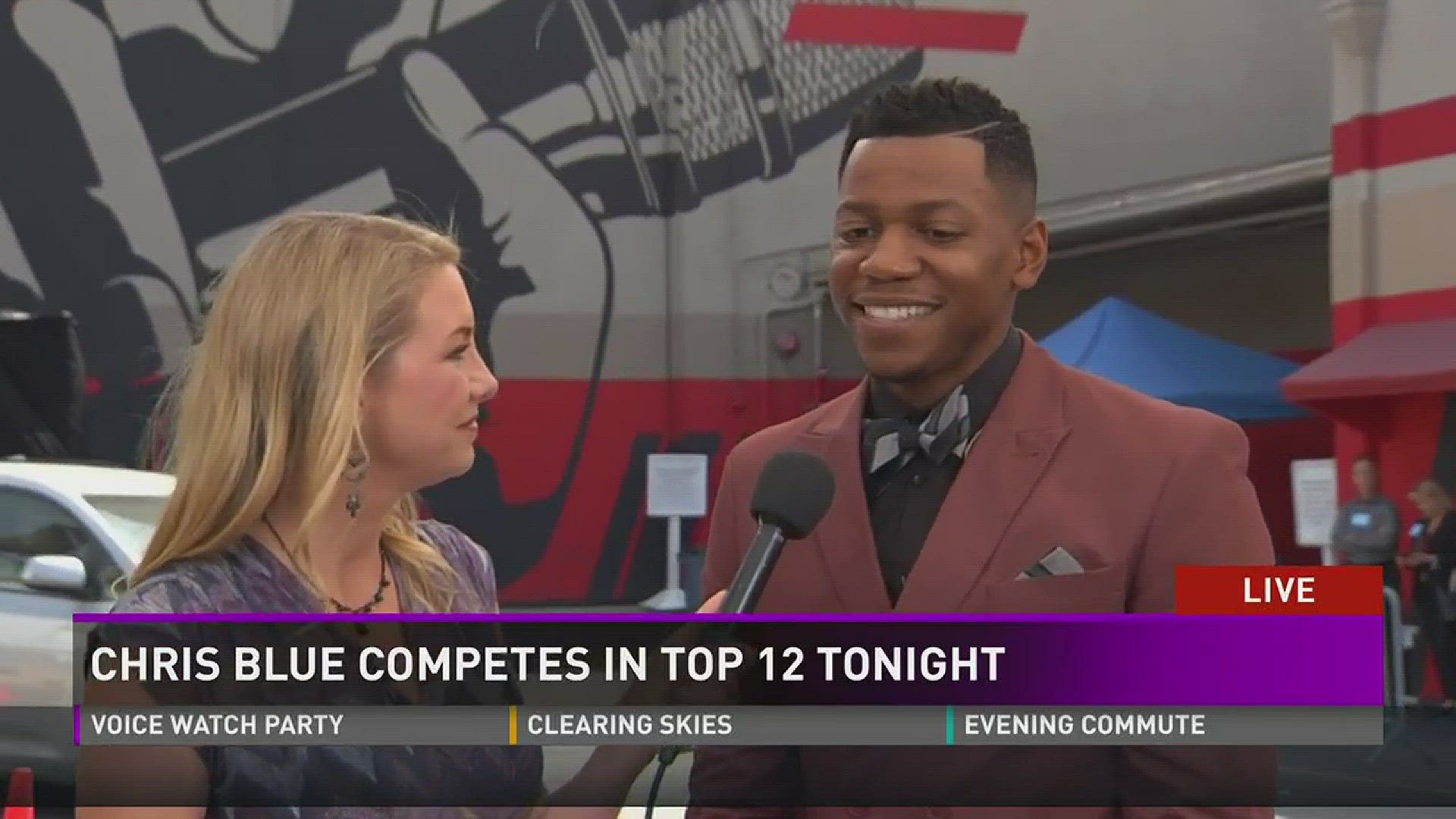 April 24, 2017: A live interview with Chris Blue before he competes in the top 12 round of NBC's The Voice.