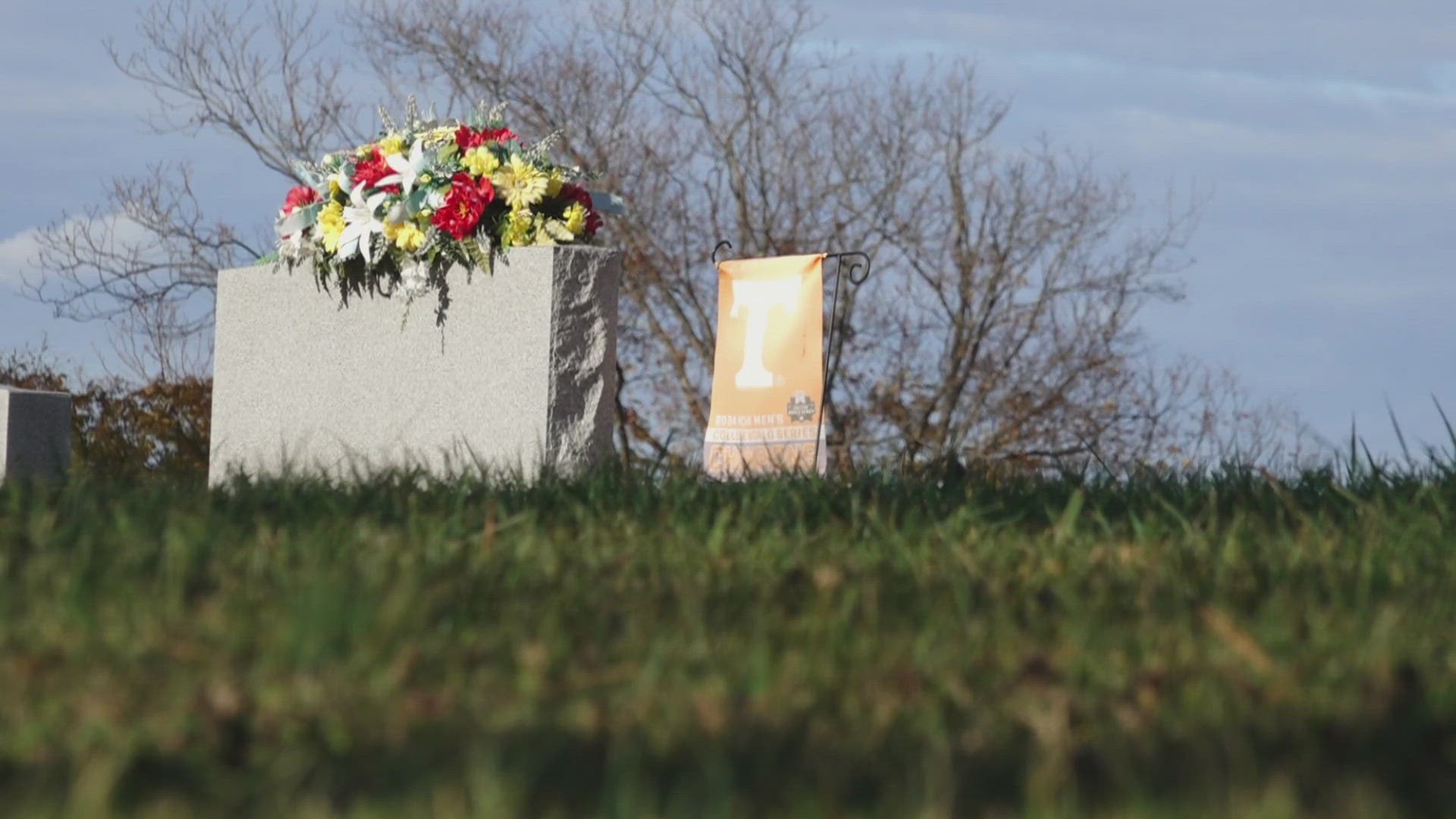 Josh Hazelwood spray paints a smaller version of the famous checkerboards from Neyland Stadium in front of his Papaw's grave every other week during the season.