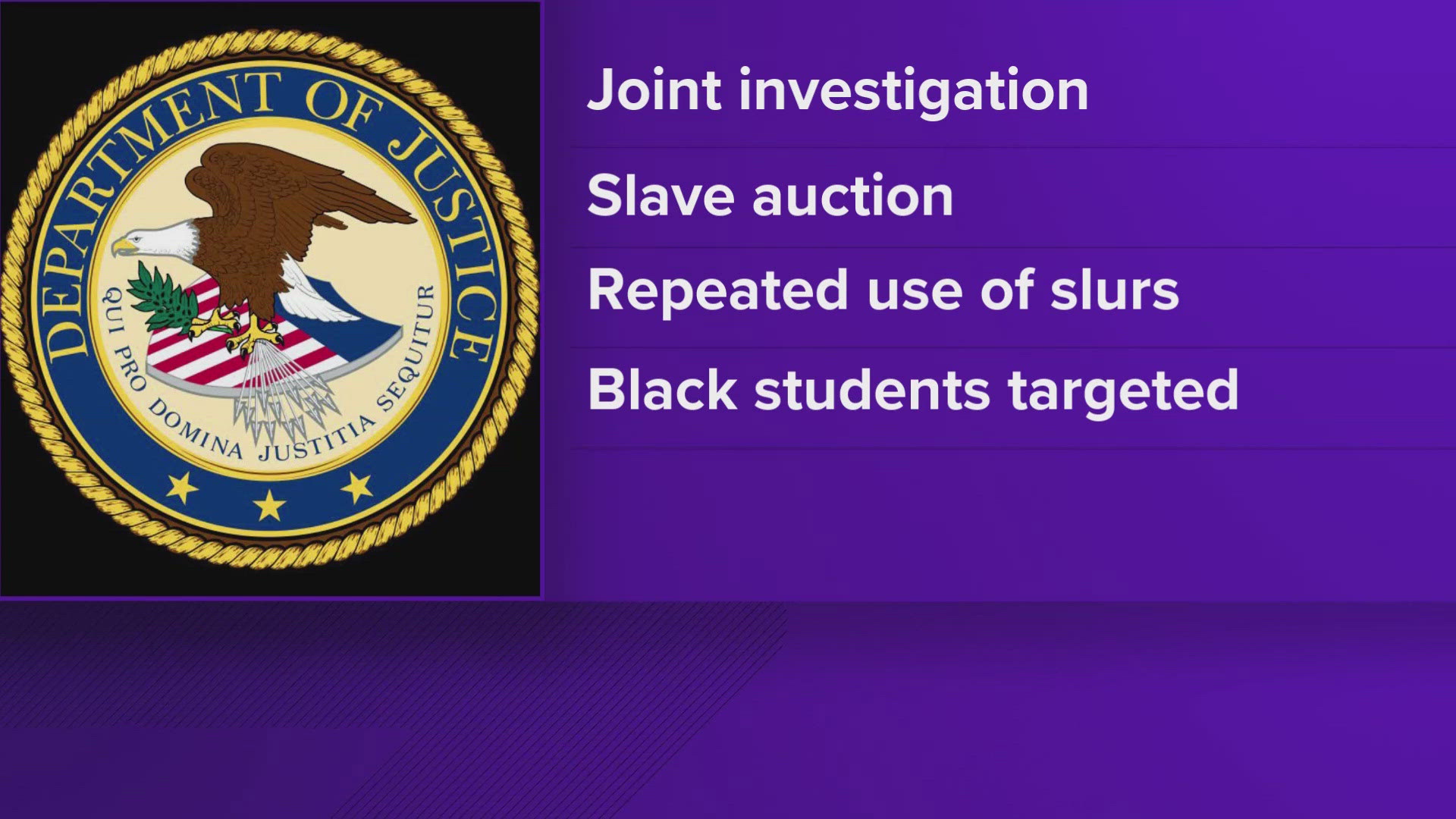 The Department of Justice said Hawkins County students hosted a mock "slave auction," openly used racial slurs and led a campaign to ridicule Black students.