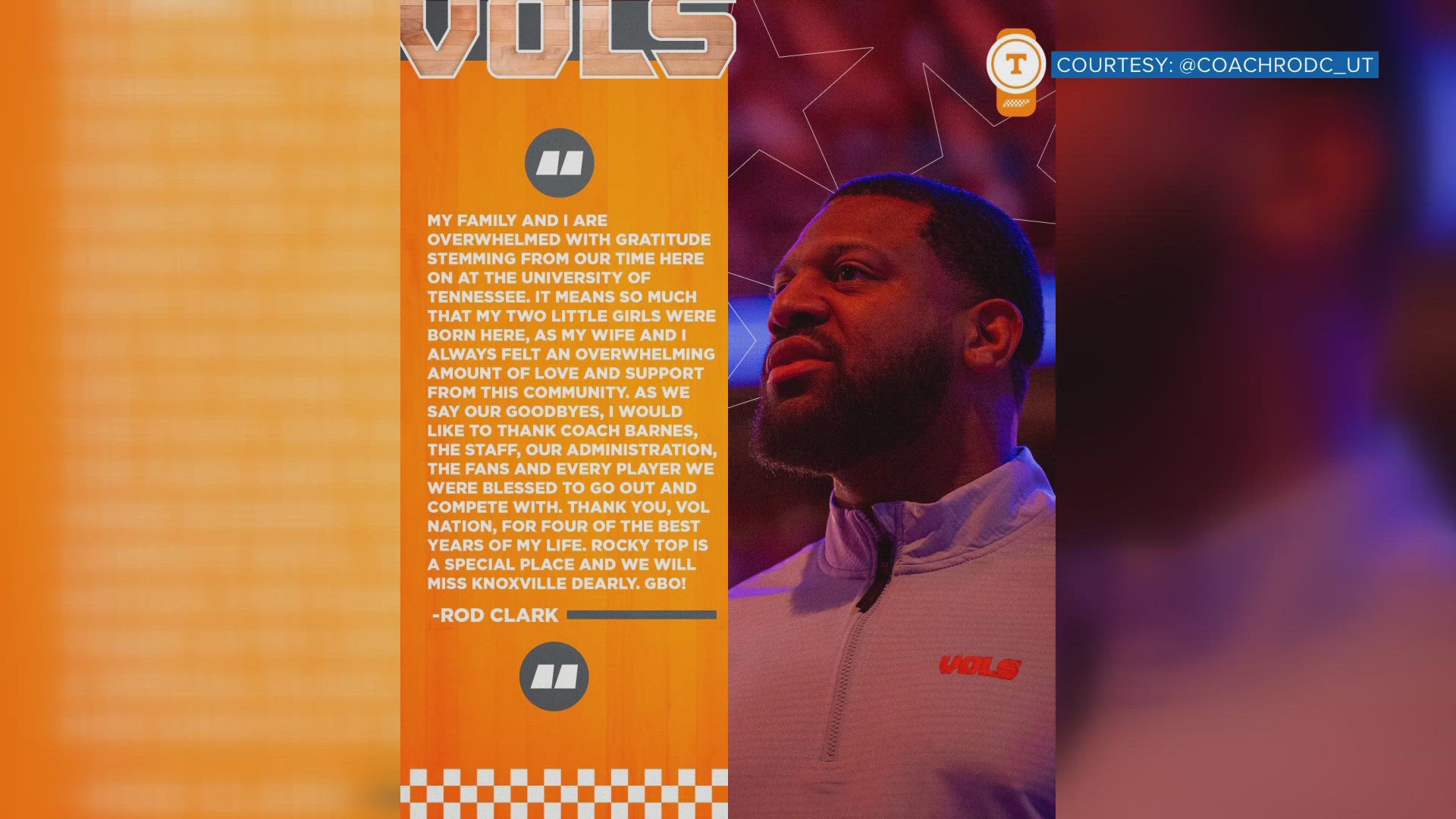 "Thank you, Vol Nation, for four of the best years of my life," Rod Clark said.