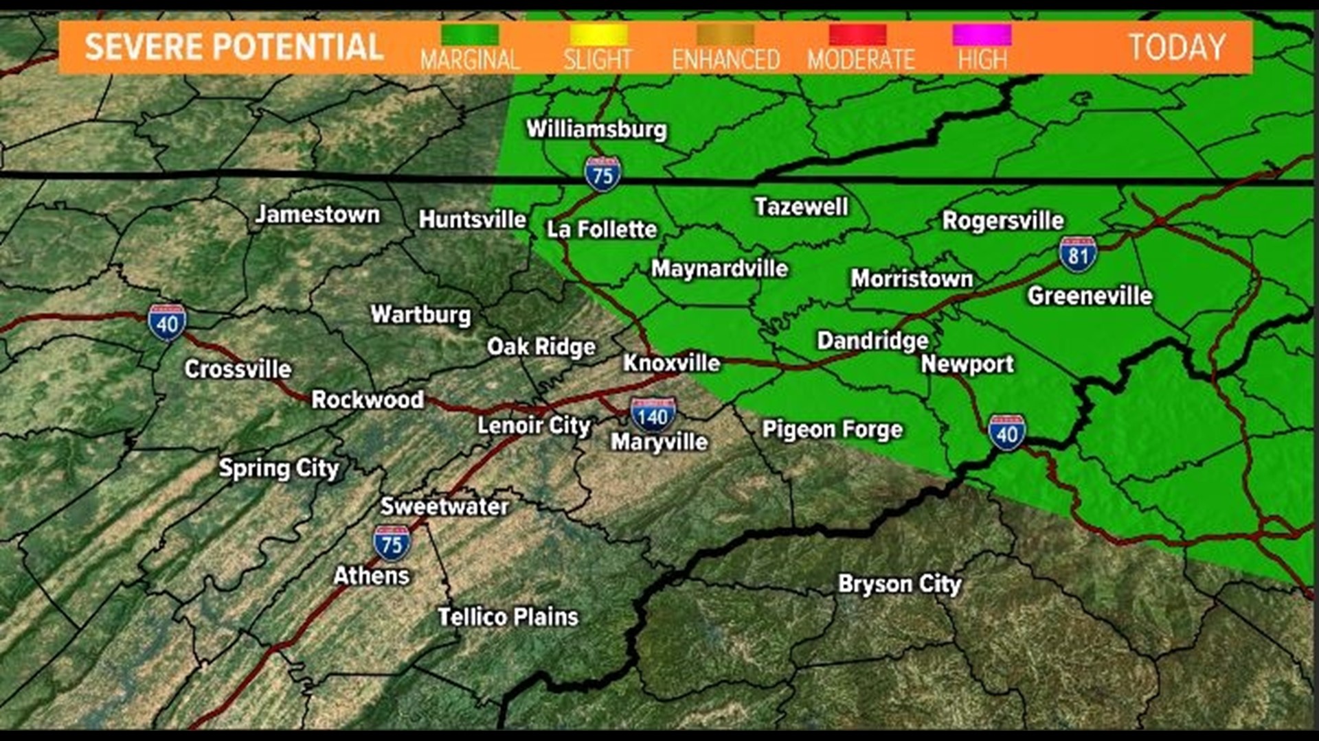 The severe weather potential is still there, however we have been