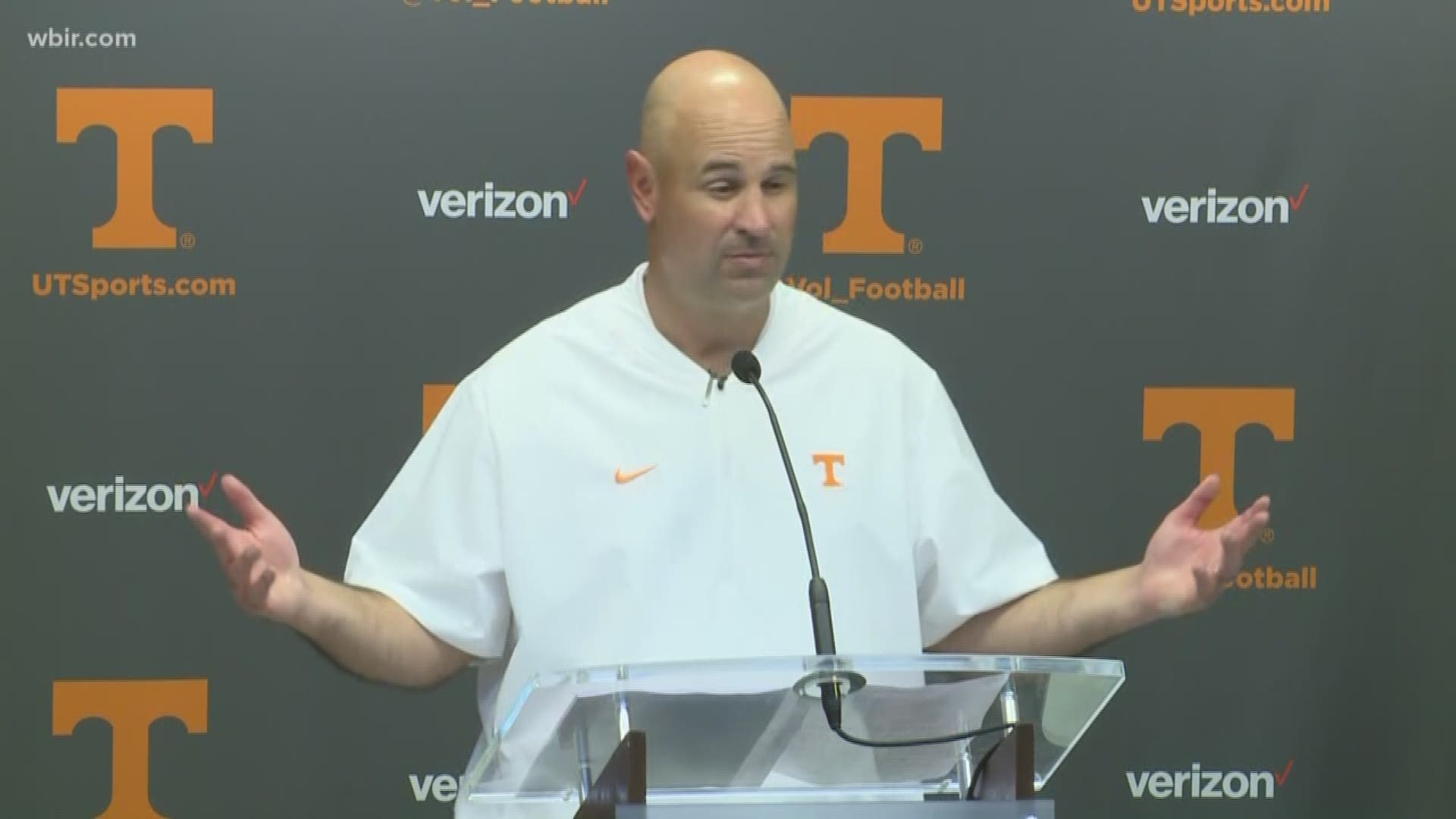Coach Jeremy Pruitt is speaking to media after the Vols' tough loss to Florida.