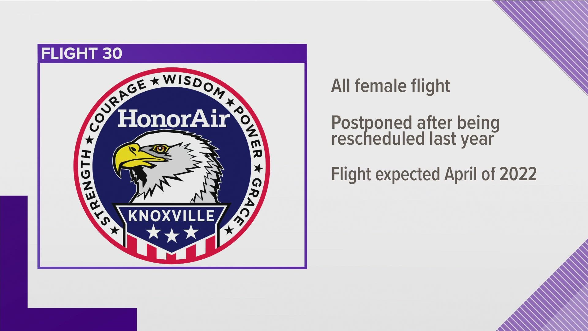 Officials announced that the HonorAir flight to honor women veterans from East Tennessee will be postponed again so that nobody's health is put at risk.