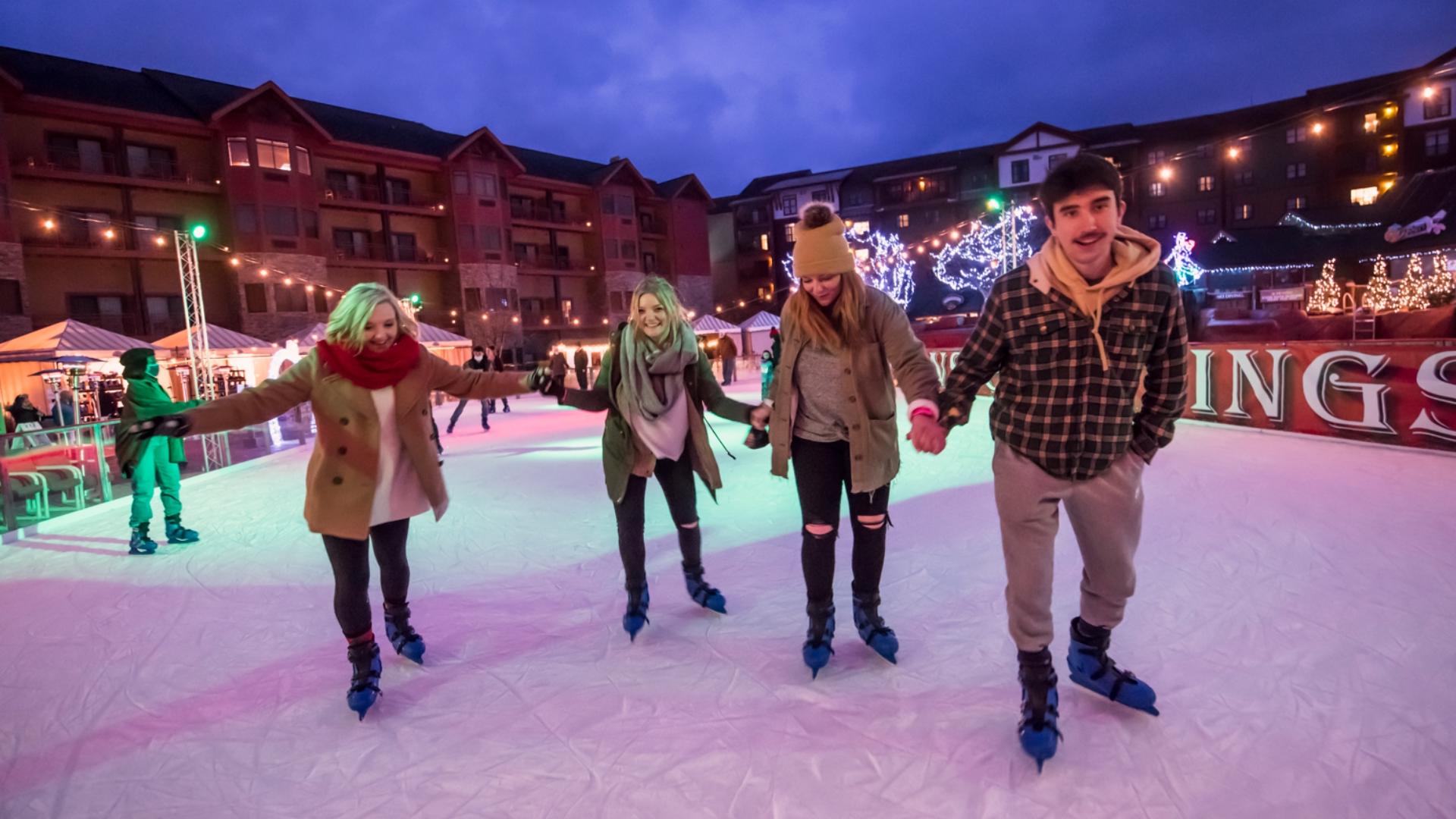 The ice rink is open in Sevierville at Wilderness at the Smokies.