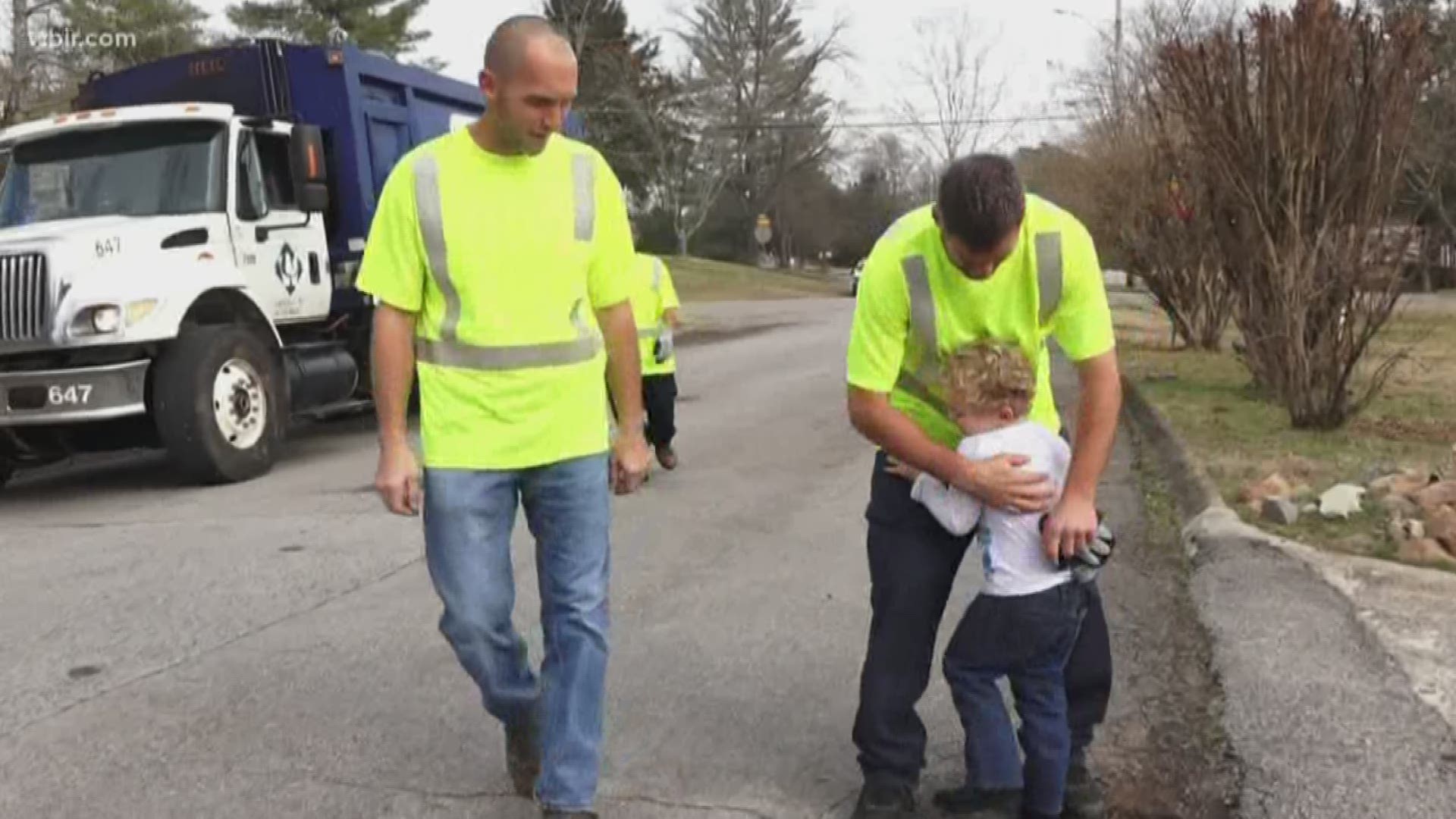 A three year old in Oak Ridge looks forward to seeing his neighborhood garbage men every week.