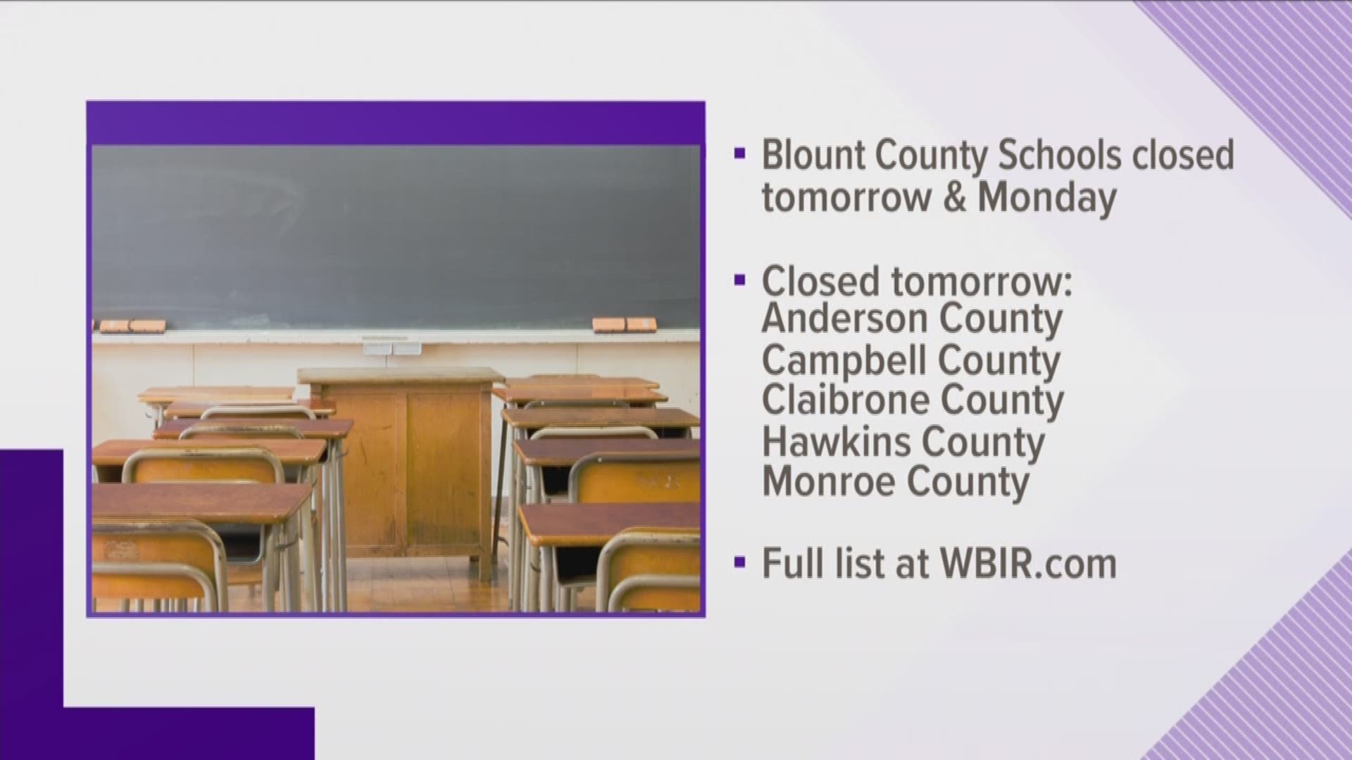 More East Tenenssee schools are closing for widespread illness. Blount County Schools said today it will be closed tomorrow and Monday.