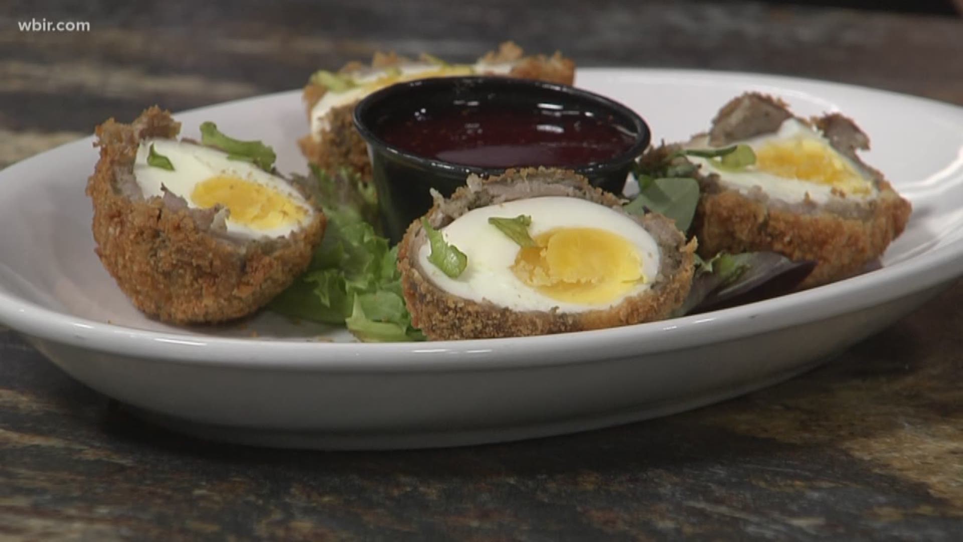 Chef Gary Harper with Finn's Restaurant and Tavern shows how to make Scottish Eggs. Finn's is located at 9000 o Kingston Pike/Peters Road in the former Baker-Peters home. Visit finnstavern.com to learn more. June 6, 2019-4pm.