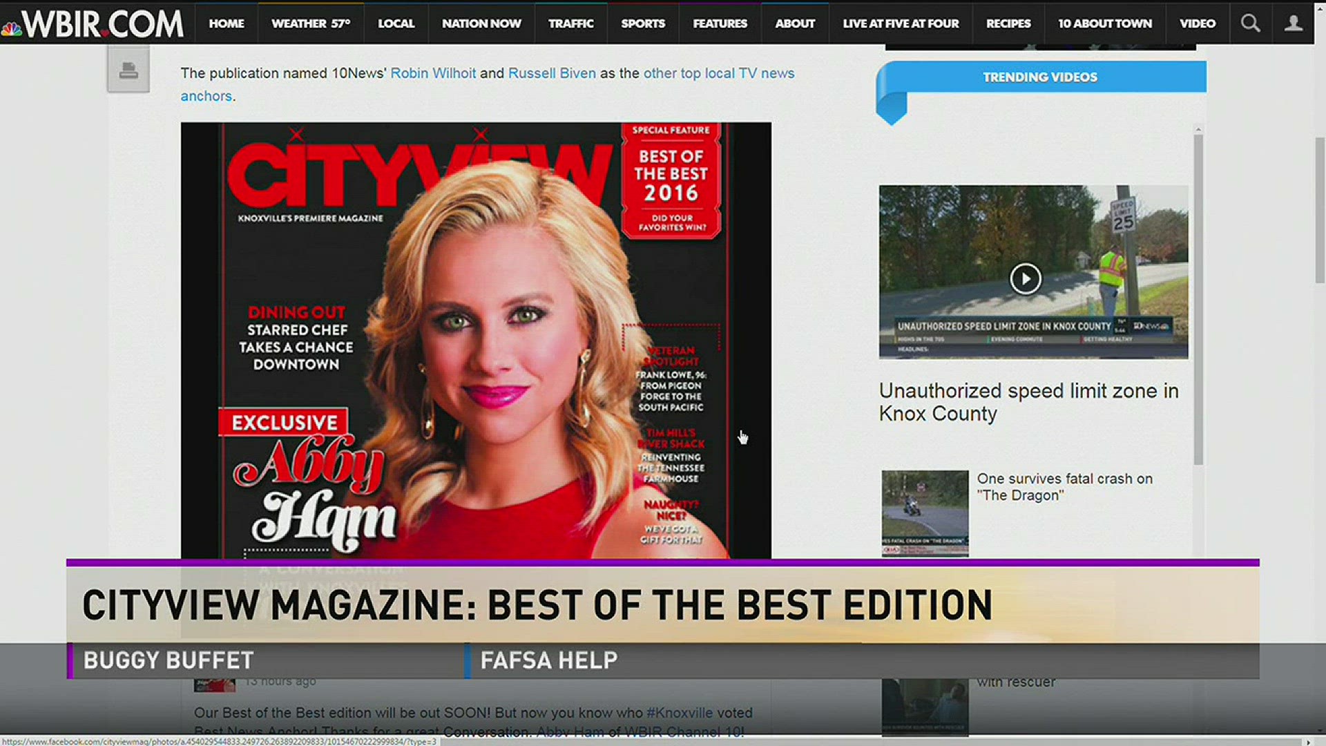 Cityview Magazine named 10News Today anchor Abby Ham as Knoxville's best news anchor in its best of the best 2016.