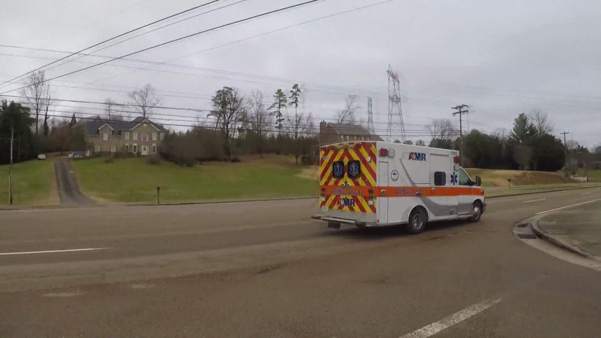 The ambulance was traveling northbound on Alcoa Highway towards the UT Medical Center when the driver struck a pedestrian, according to the City of Alcoa.