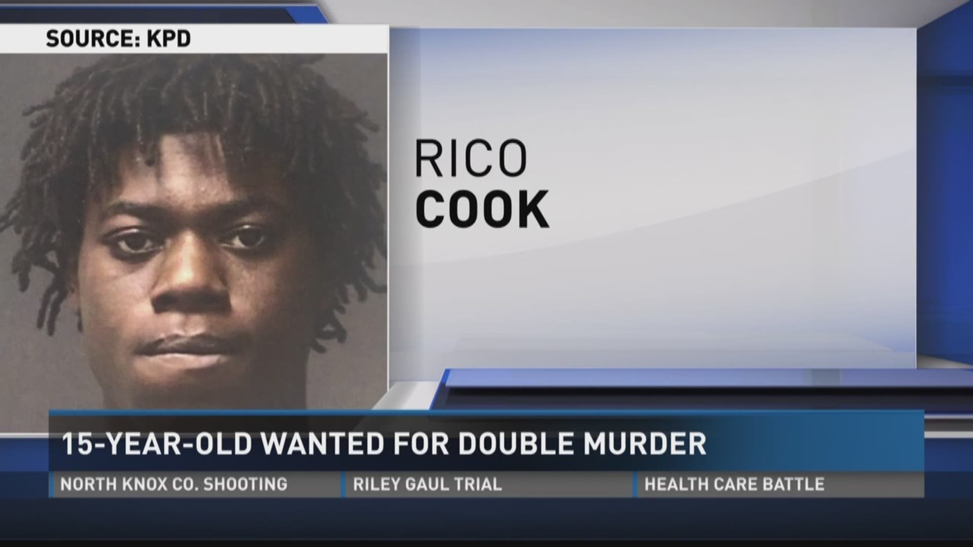 Rico Cook, 15, is considered armed and dangerous, according to KPD. He and another teen shot 3 people inside a car during a drug deal.