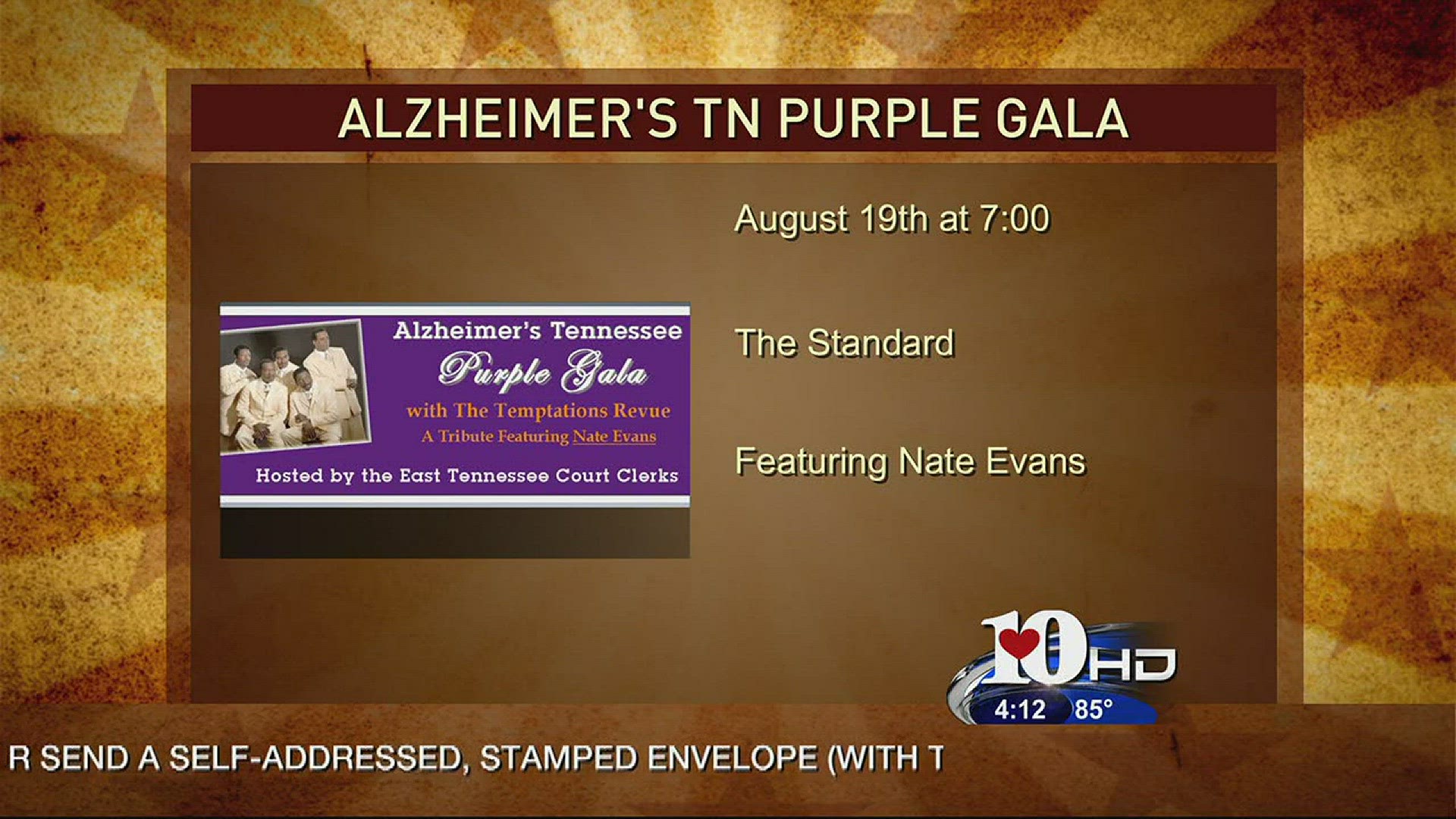 Nate Evans of the Temptations Revue and Knox County Court Clerk Mike Hammond talk about the first Purple Gala to benefit Alzheimer's Tennessee. The event will be August 19 at 7:00 p.m. July 7, 2016.