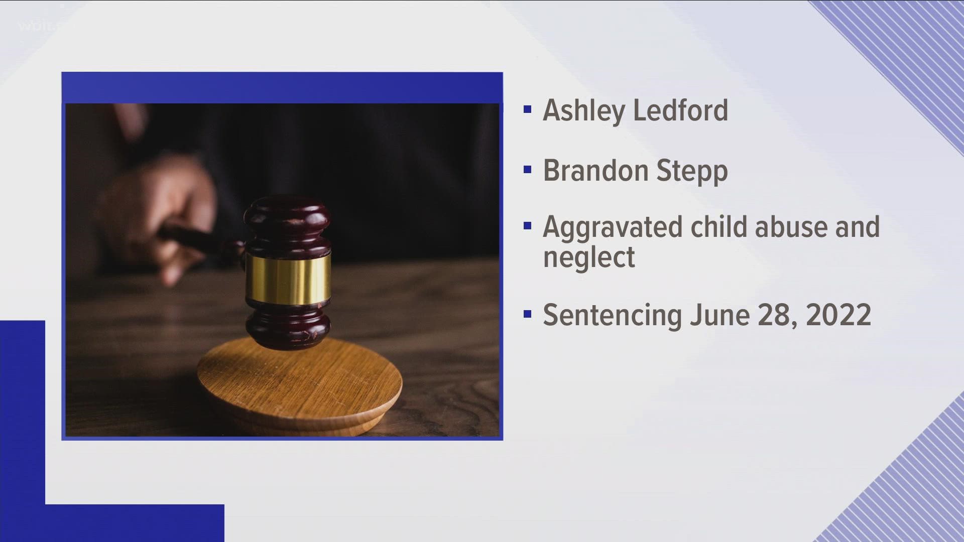 Ashley Ledford and Brandon Stepp were found guilty of  aggravated child abuse and neglect.