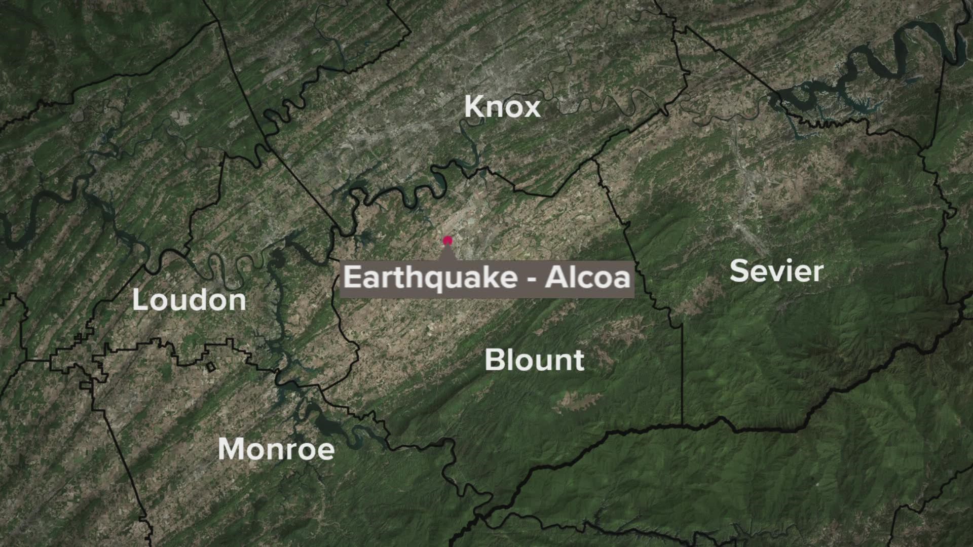 The United States Geological Survey recorded a 2.2 magnitude earthquake near Alcoa early Sunday evening.