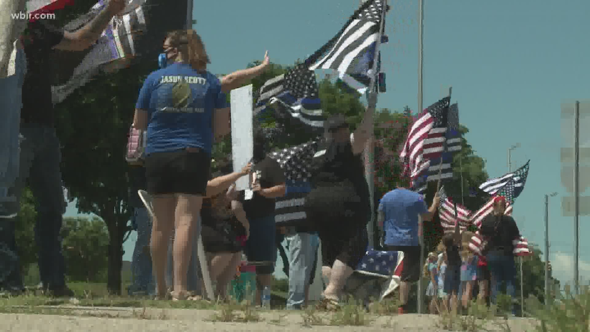 Saturday, a "Back the Blue" rally was held in front of West Town Mall across from the Tennessee Highway Patrol Office.