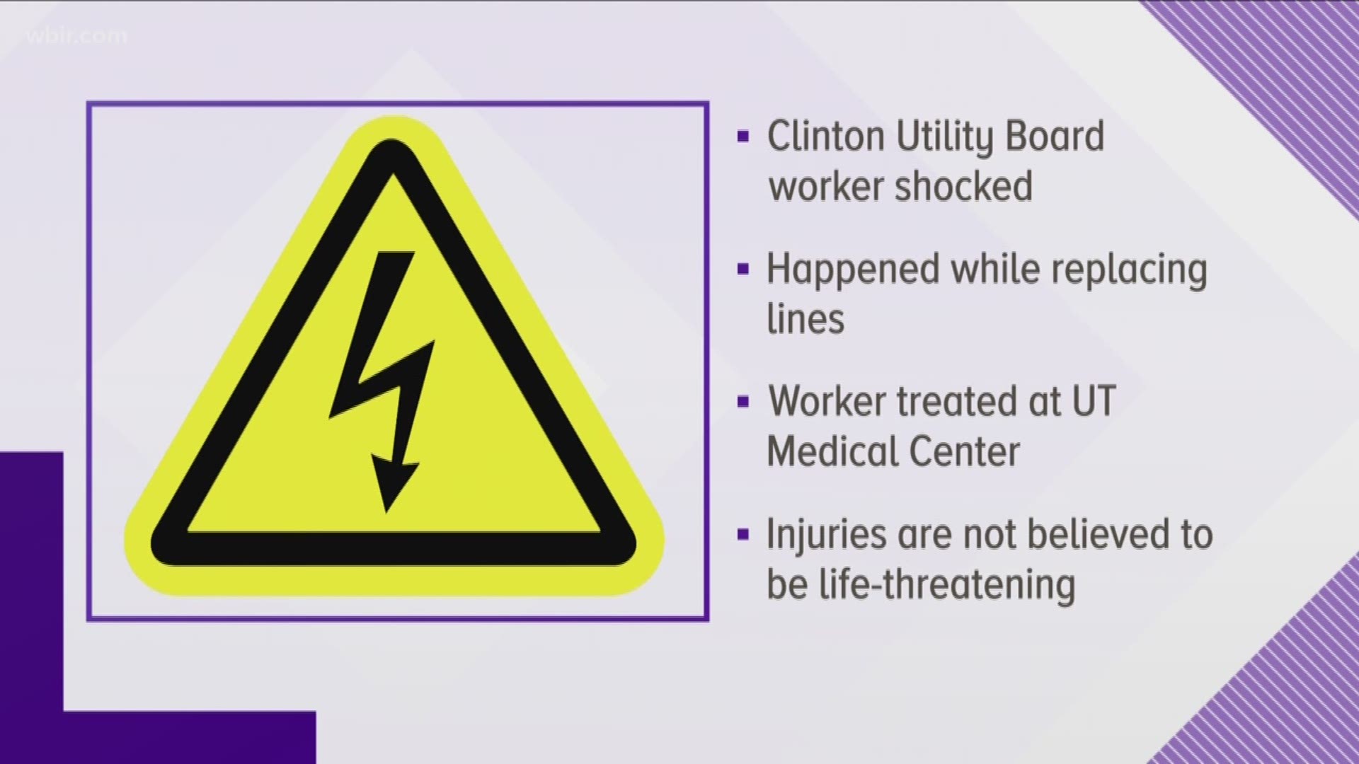 The Clinton Utilities Board said the worker had been shocked and burned while replacing a power line.