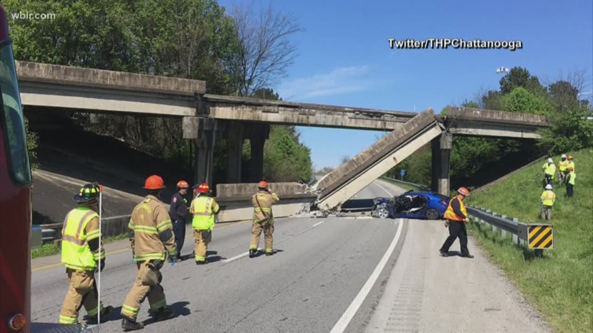 The unidentified driver hit that beam and was taken to the hospital with what was first reported as "non life threatening injuries."