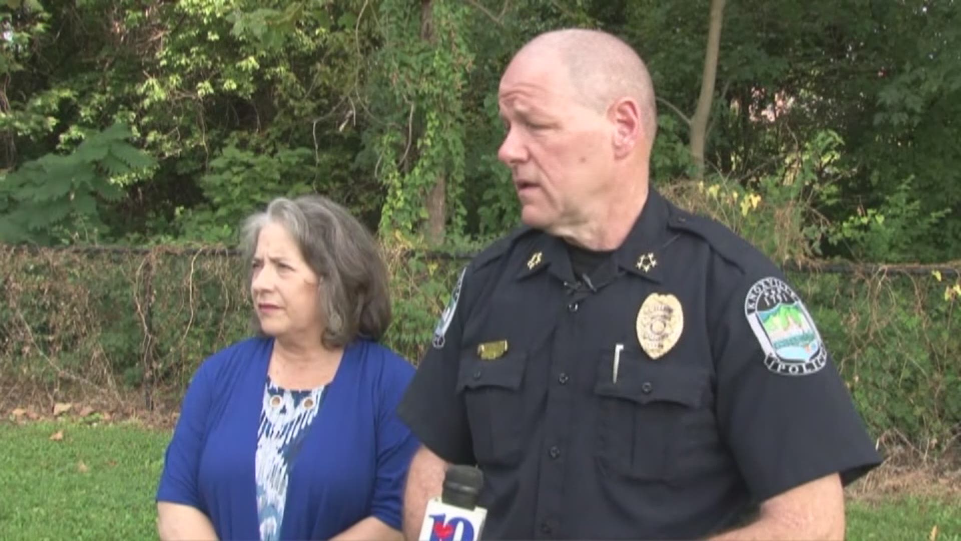 Knoxville city leaders talk about demonstrators near Fort Sanders monument.