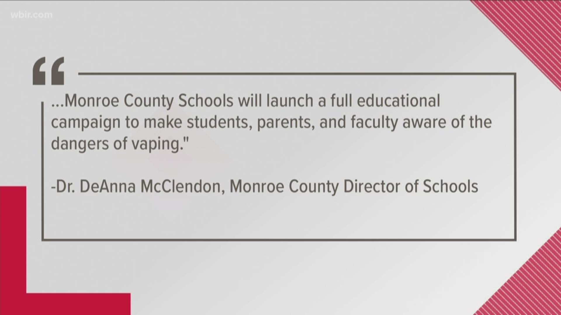 Monroe County Schools said the student had to be flown to UT Medical Center after a medical emergency, saying it was reported to be from vaping.