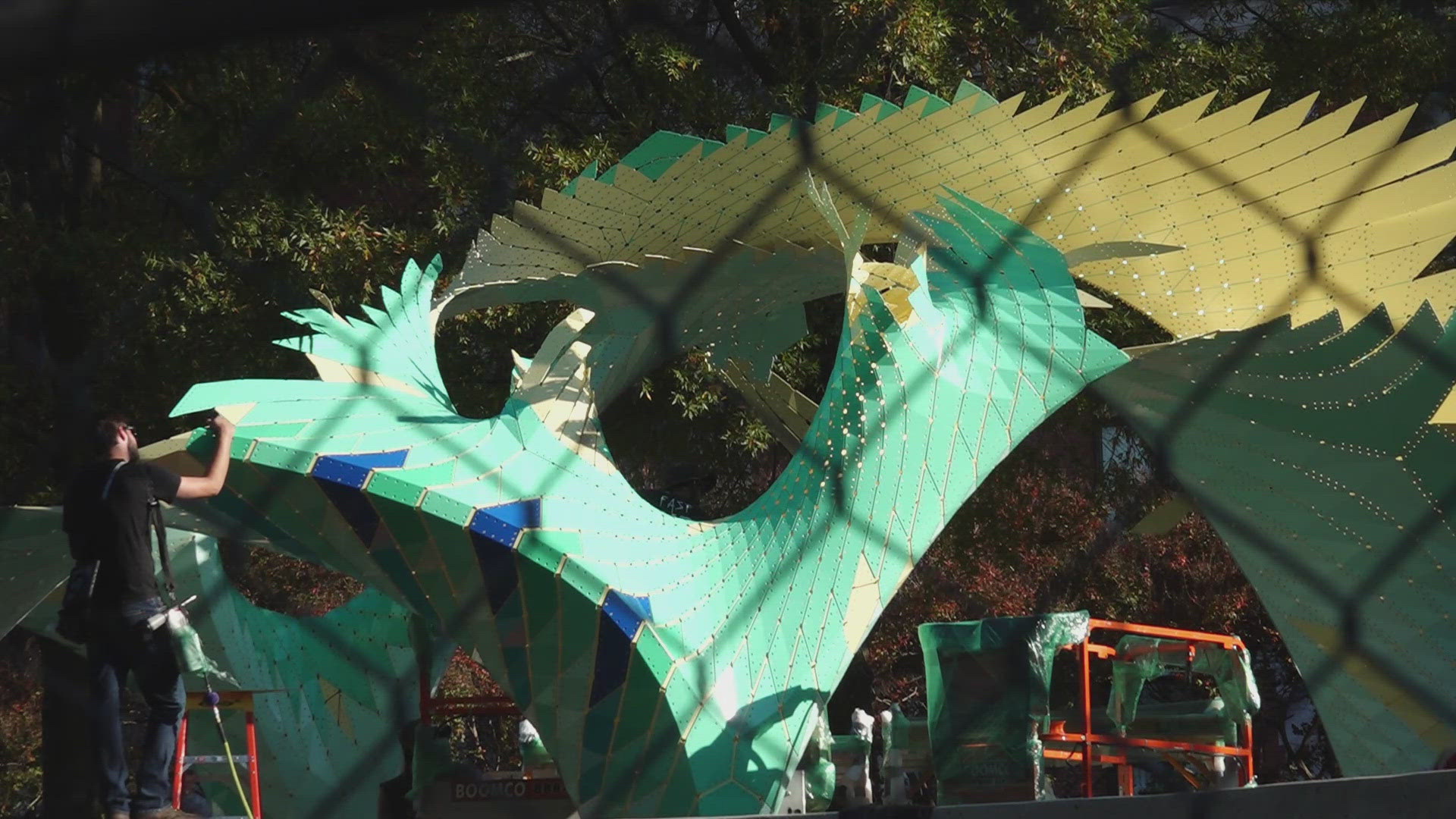 The canopy is among the final touches to the park, which is expected to be used for public events and concerts.