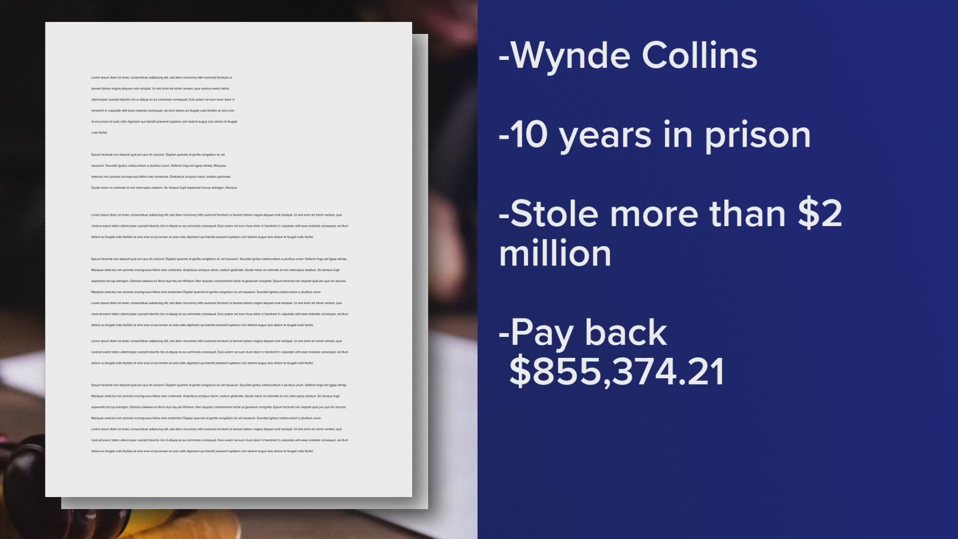 According to the Department of Justice, Wynde Collins would falsify employment, income and other information for loans between June 2014 and Dec. 2019.