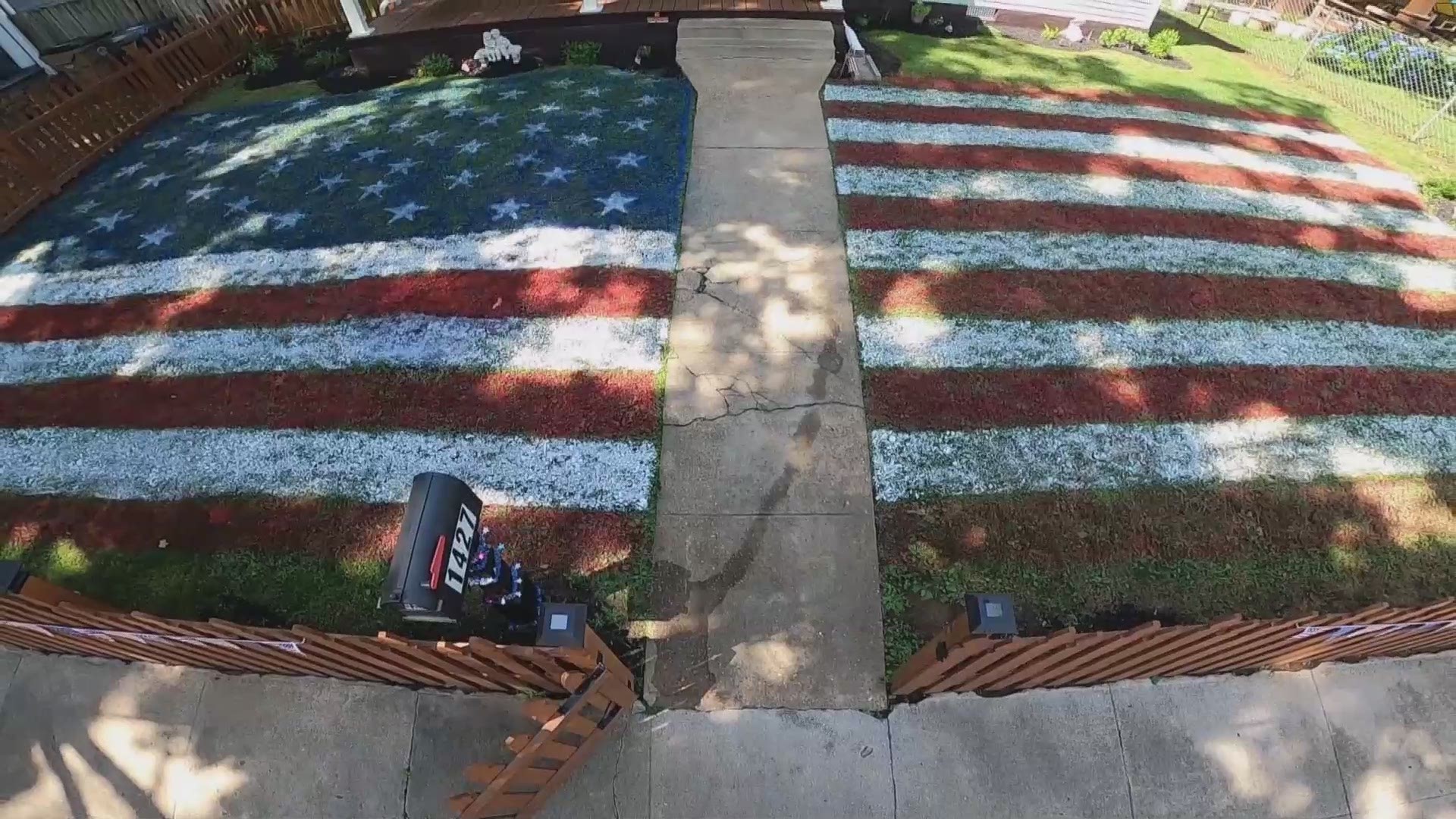 The family painted their lawn the American flag on Tuesday, ahead of Independence Day.