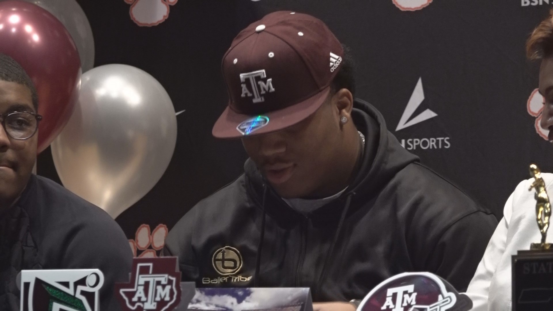 Nolen signed on National Early Signing Day on Wednesday. He committed to the Aggies back in November.
